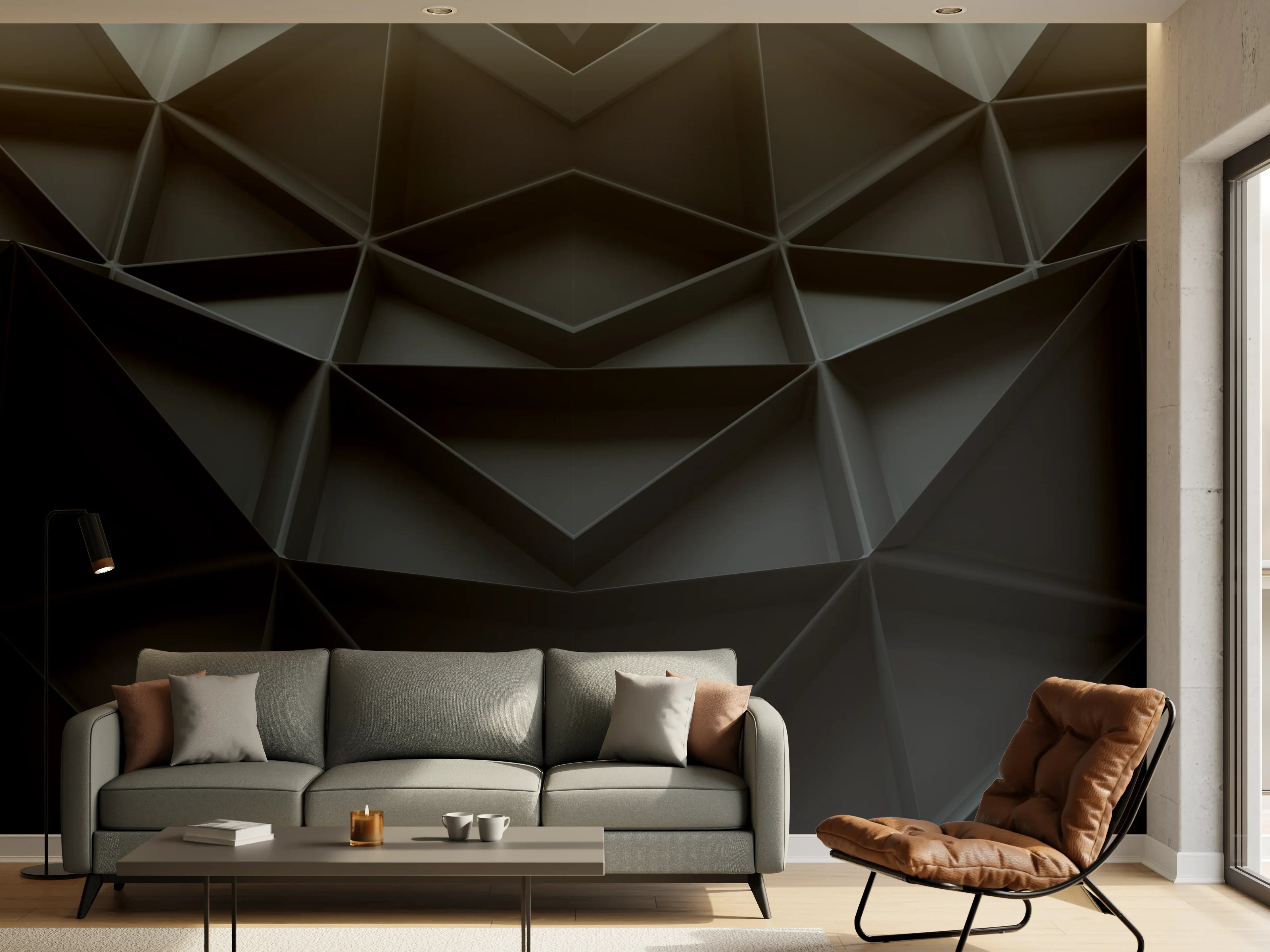 Wandverkleidung Wohnzimmer - Abstrakte Schwarz-Grau Geometrie
