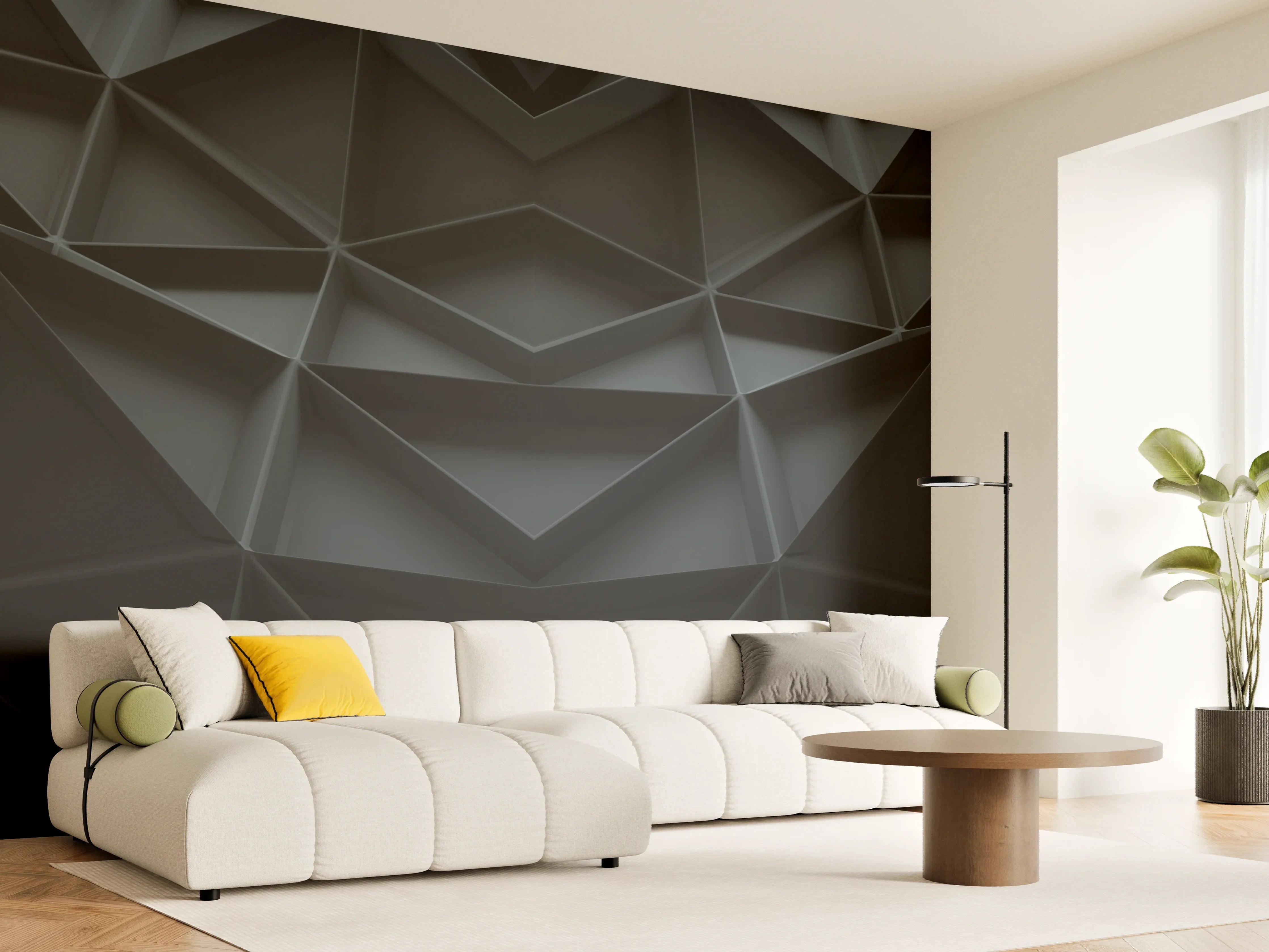 Wandverkleidung Wohnzimmer - Abstrakte Schwarz-Grau Geometrie
