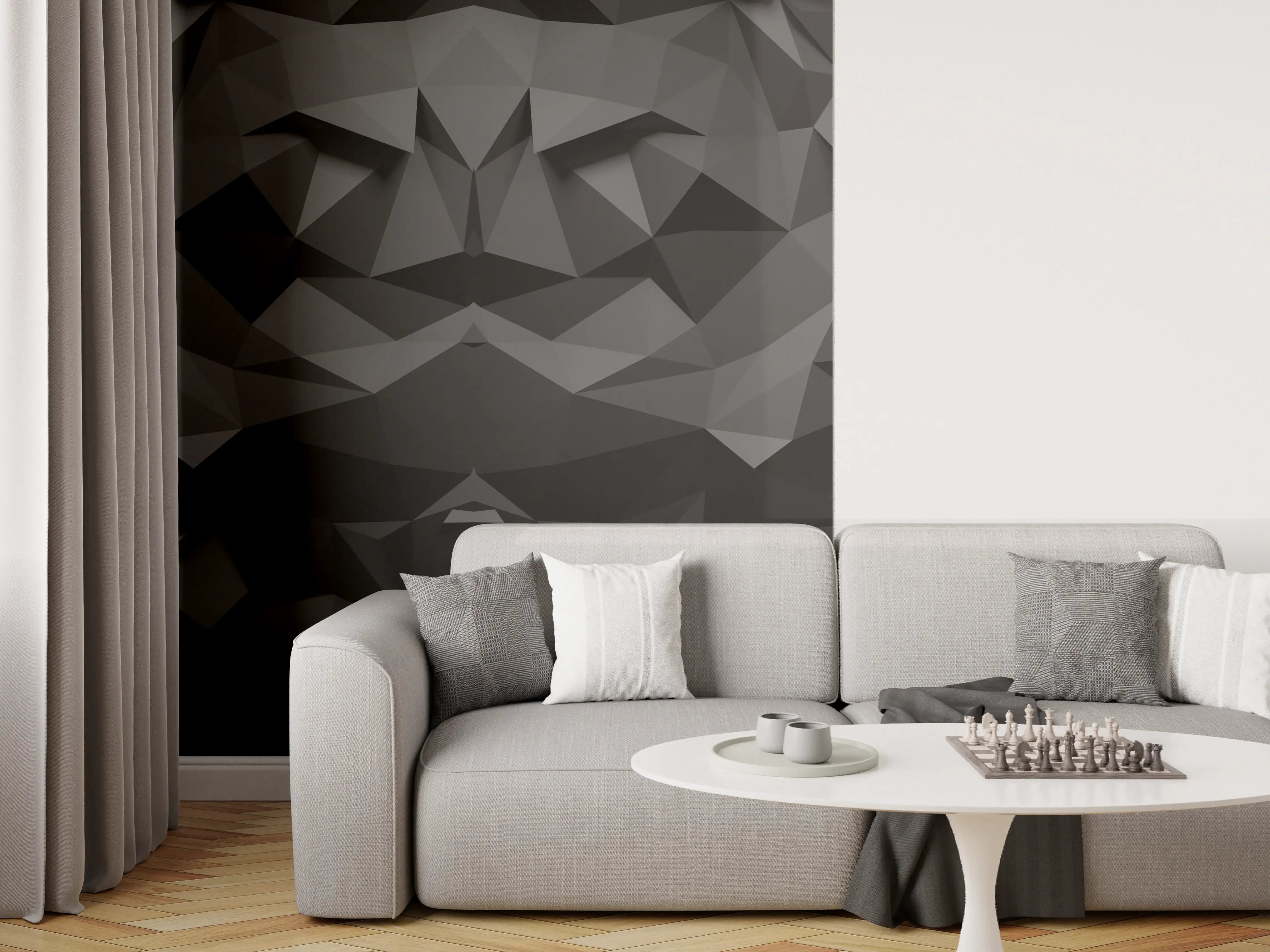 Wandverkleidung Wohnzimmer - Abstrakte Schwarz-Weiß-Grafik