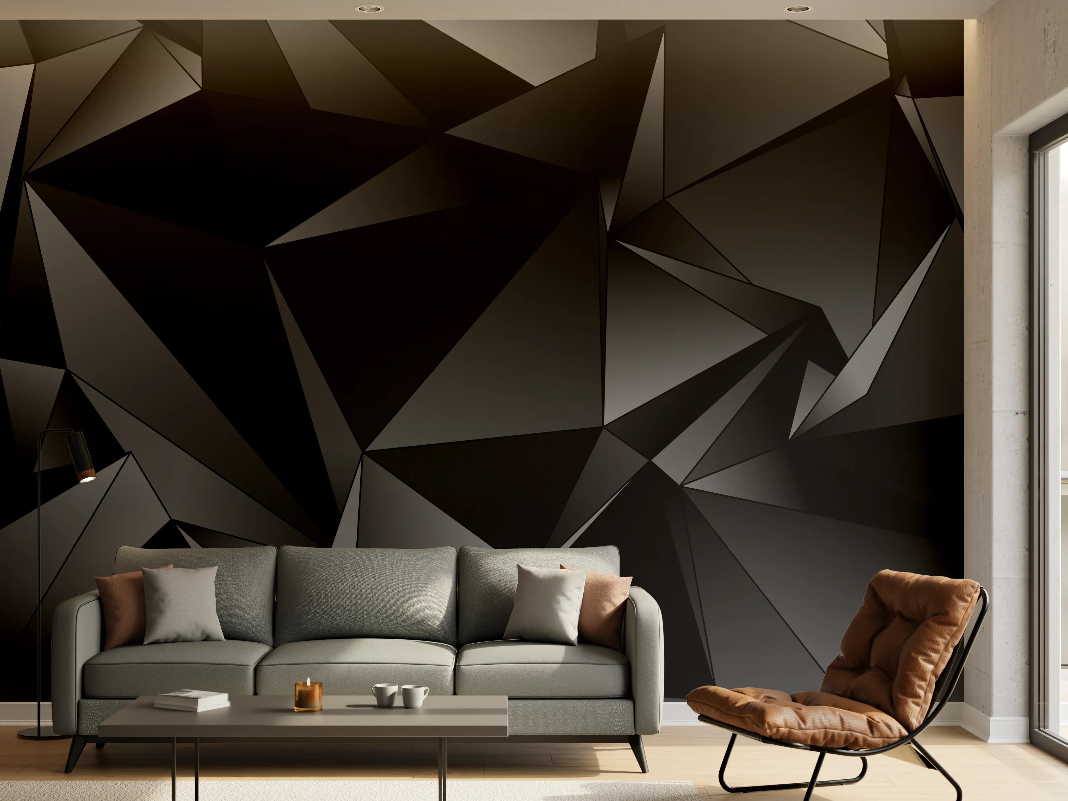 Wandverkleidung Wohnzimmer - Abstrakte Schwarze 3D Dreiecke