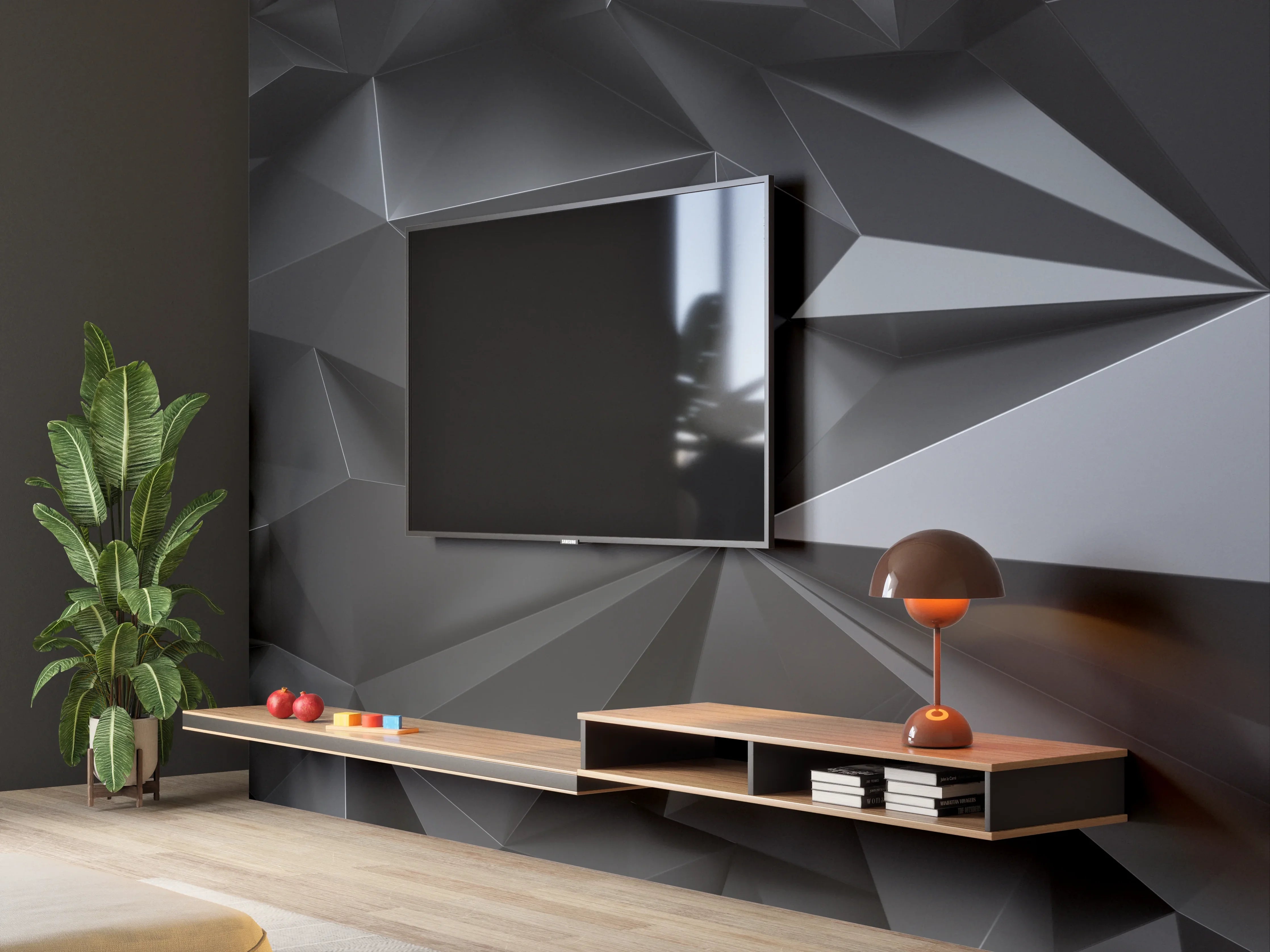 Wandverkleidung Wohnzimmer - Abstrakte Schwarze Kristalltextur
