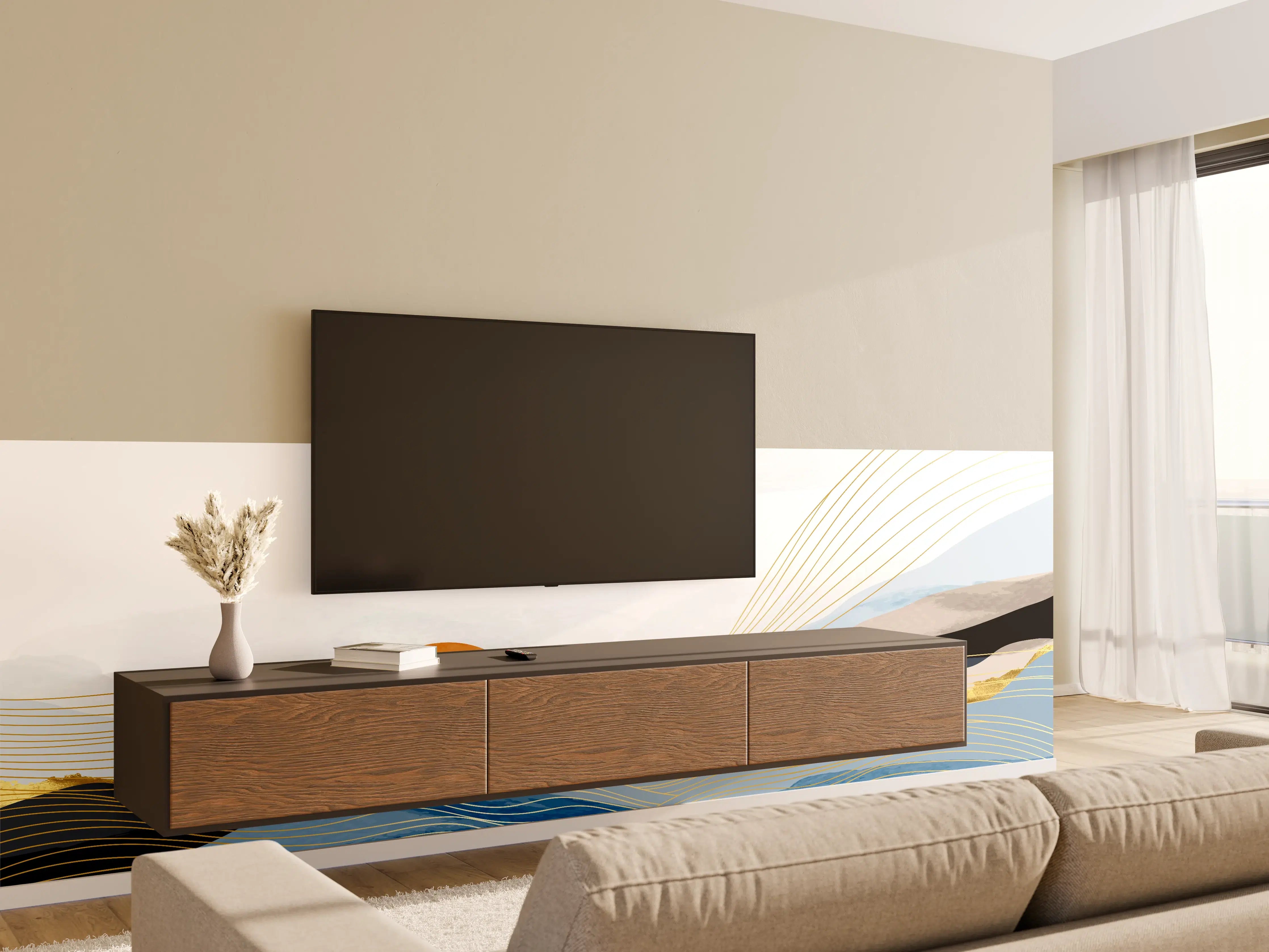 Wandverkleidung Wohnzimmer - Abstrakte Sonnenlandschaft