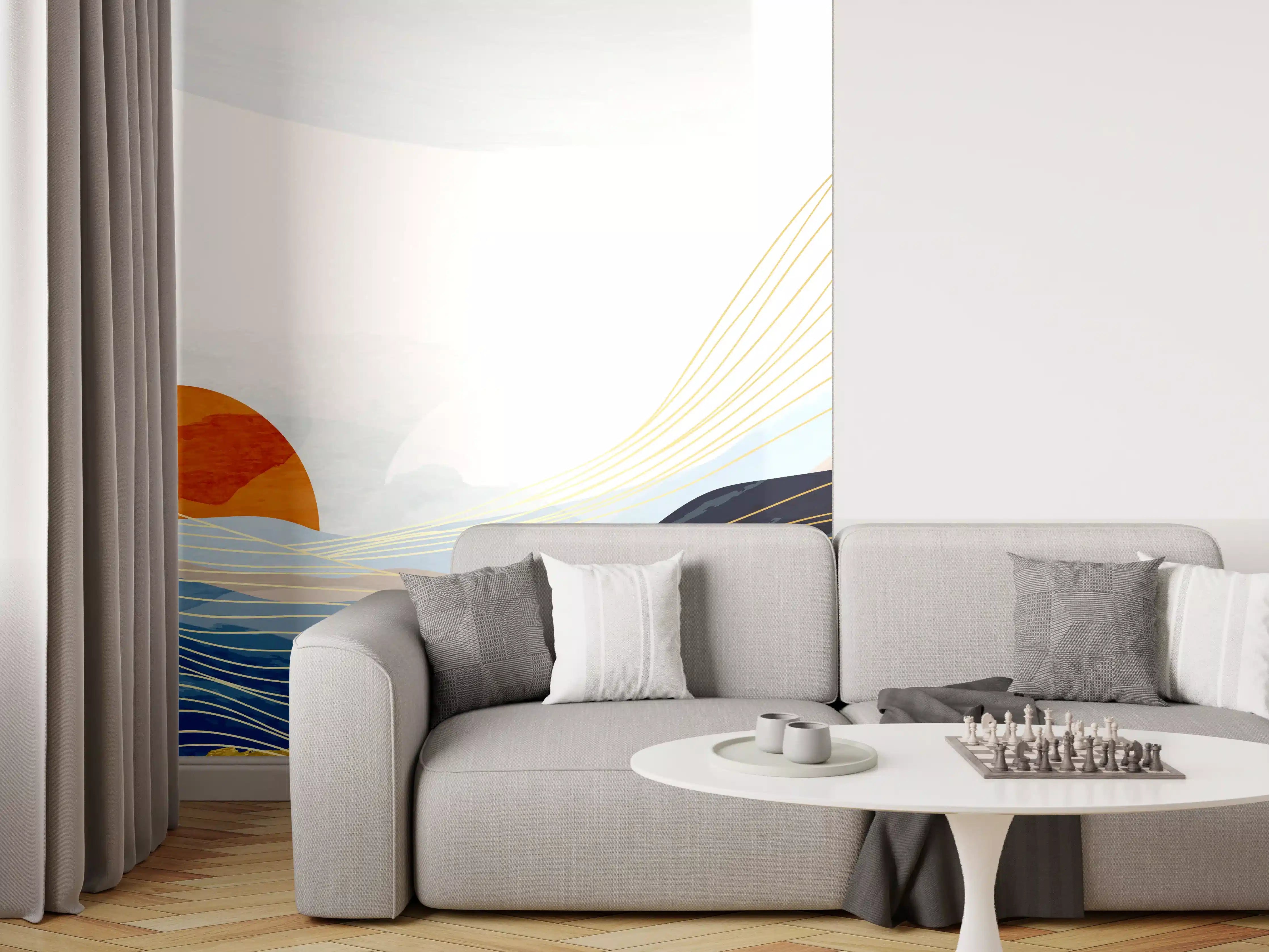 Wandverkleidung Wohnzimmer - Abstrakte Sonnenlandschaft