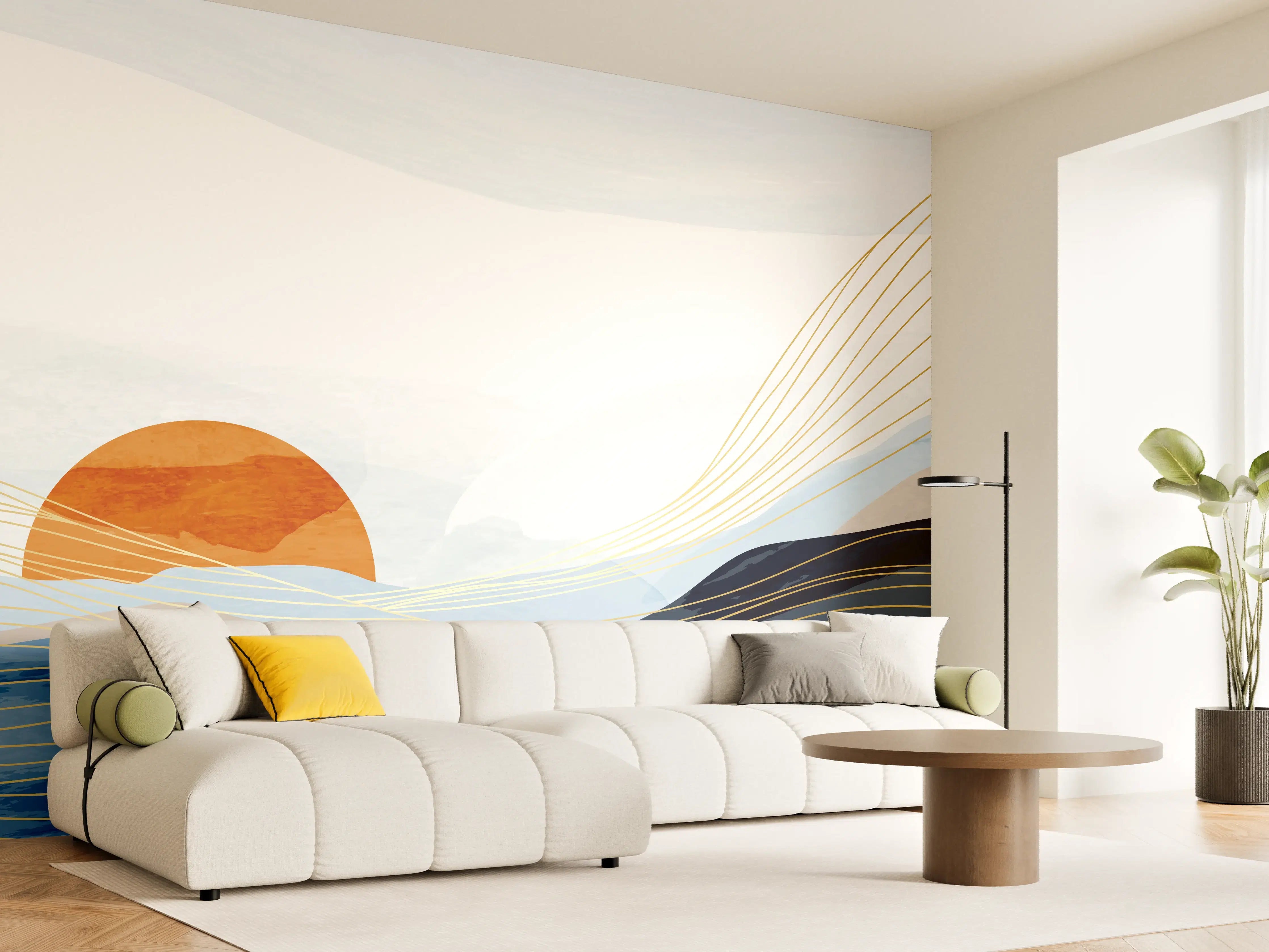 Wandverkleidung Wohnzimmer - Abstrakte Sonnenlandschaft