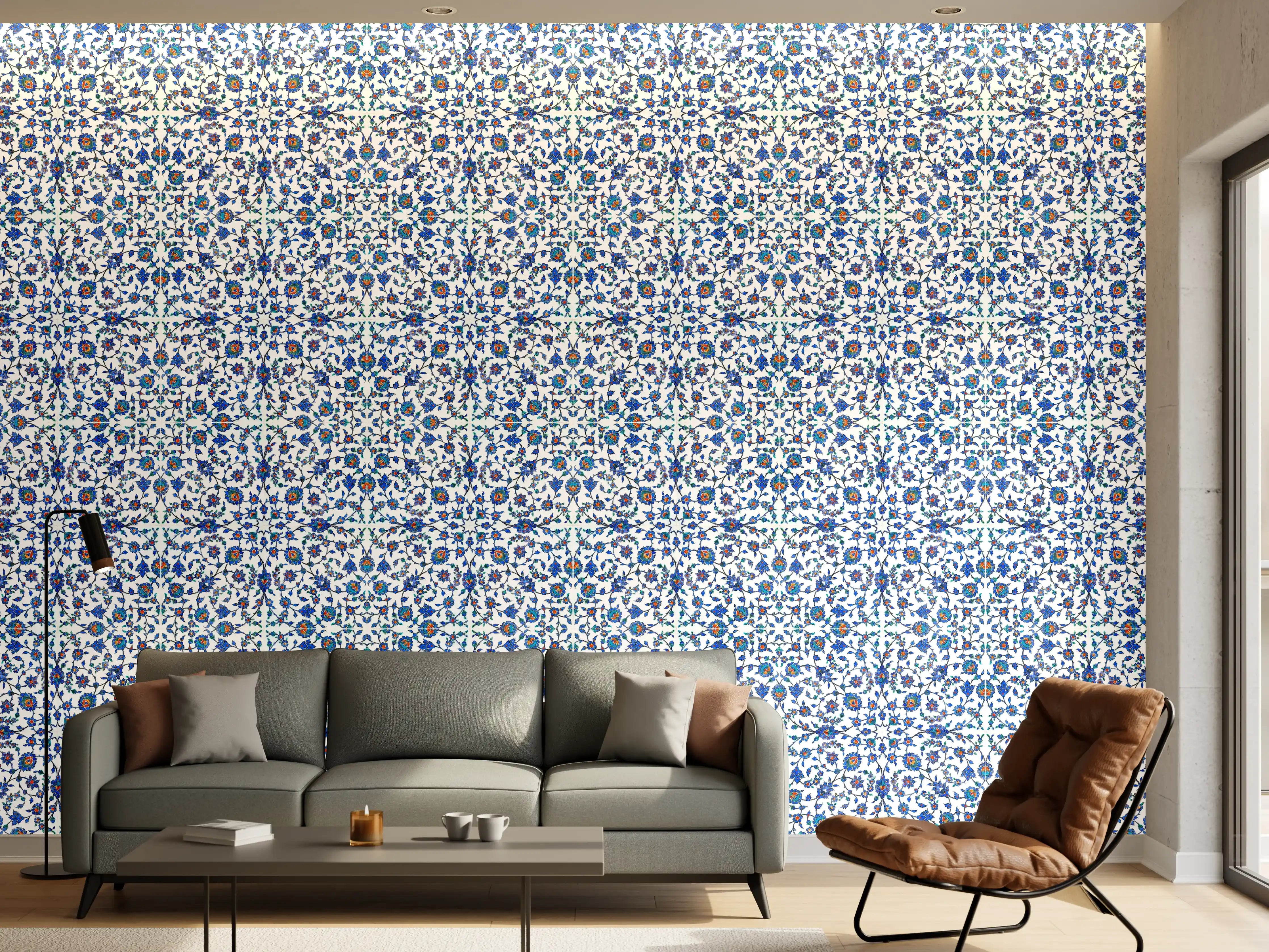 Wandverkleidung Wohnzimmer - Abstrakte Struktur Blau-Grau