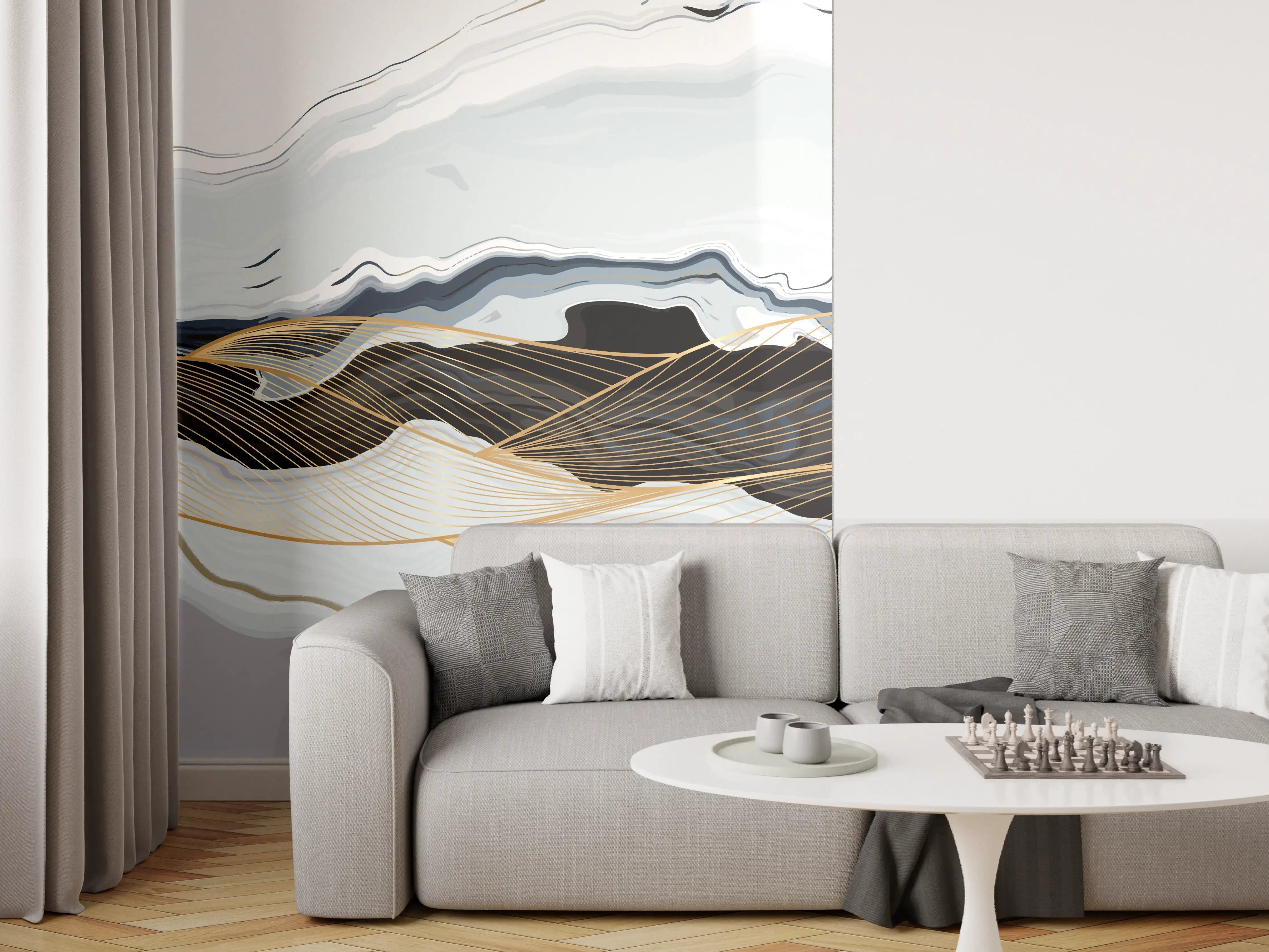 Wandverkleidung Wohnzimmer - Abstrakte Strukturlinien Kunst