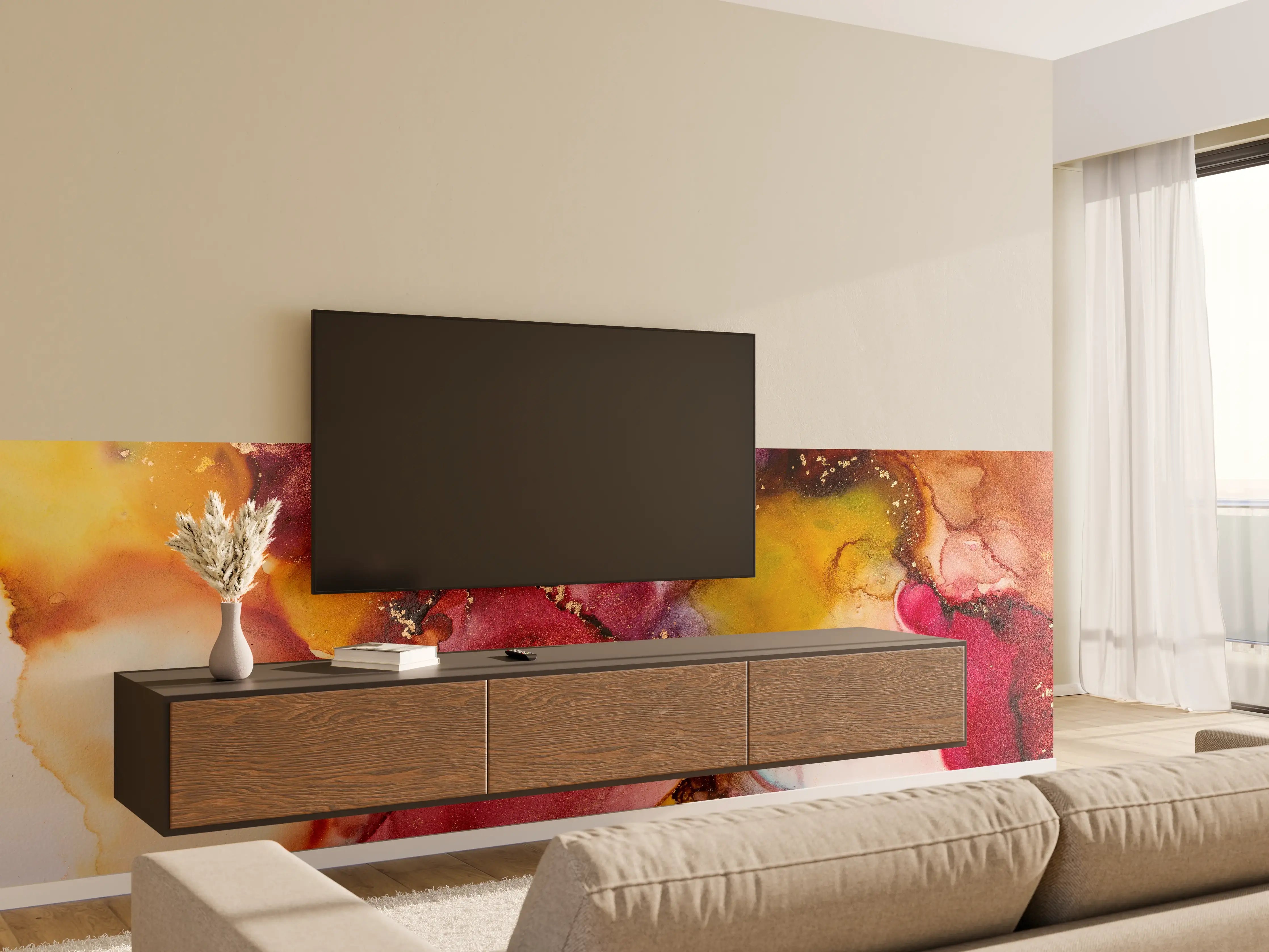 Wandverkleidung Wohnzimmer - Abstrakte Tintentextur - Flüssigkunst