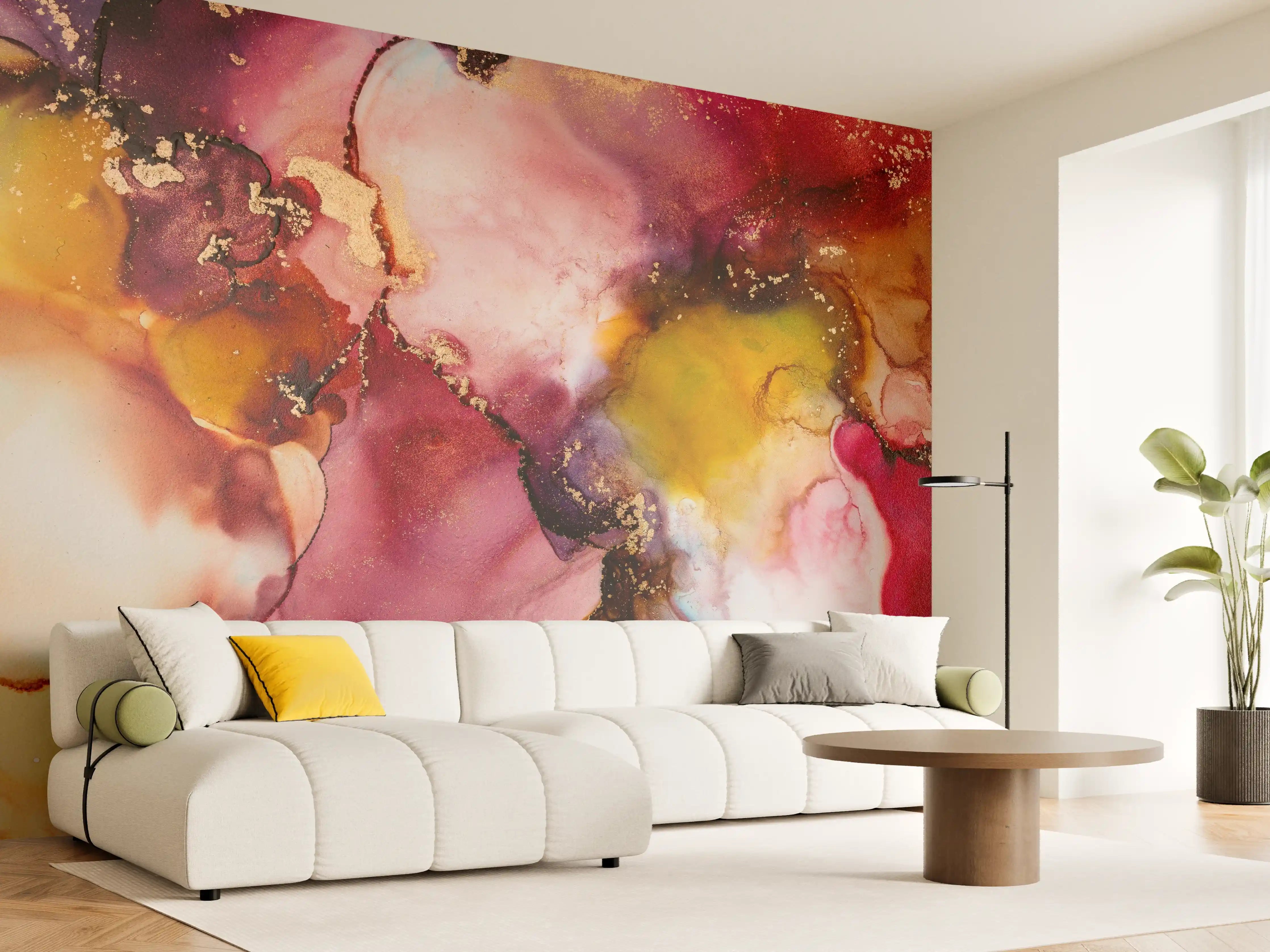 Wandverkleidung Wohnzimmer - Abstrakte Tintentextur - Flüssigkunst