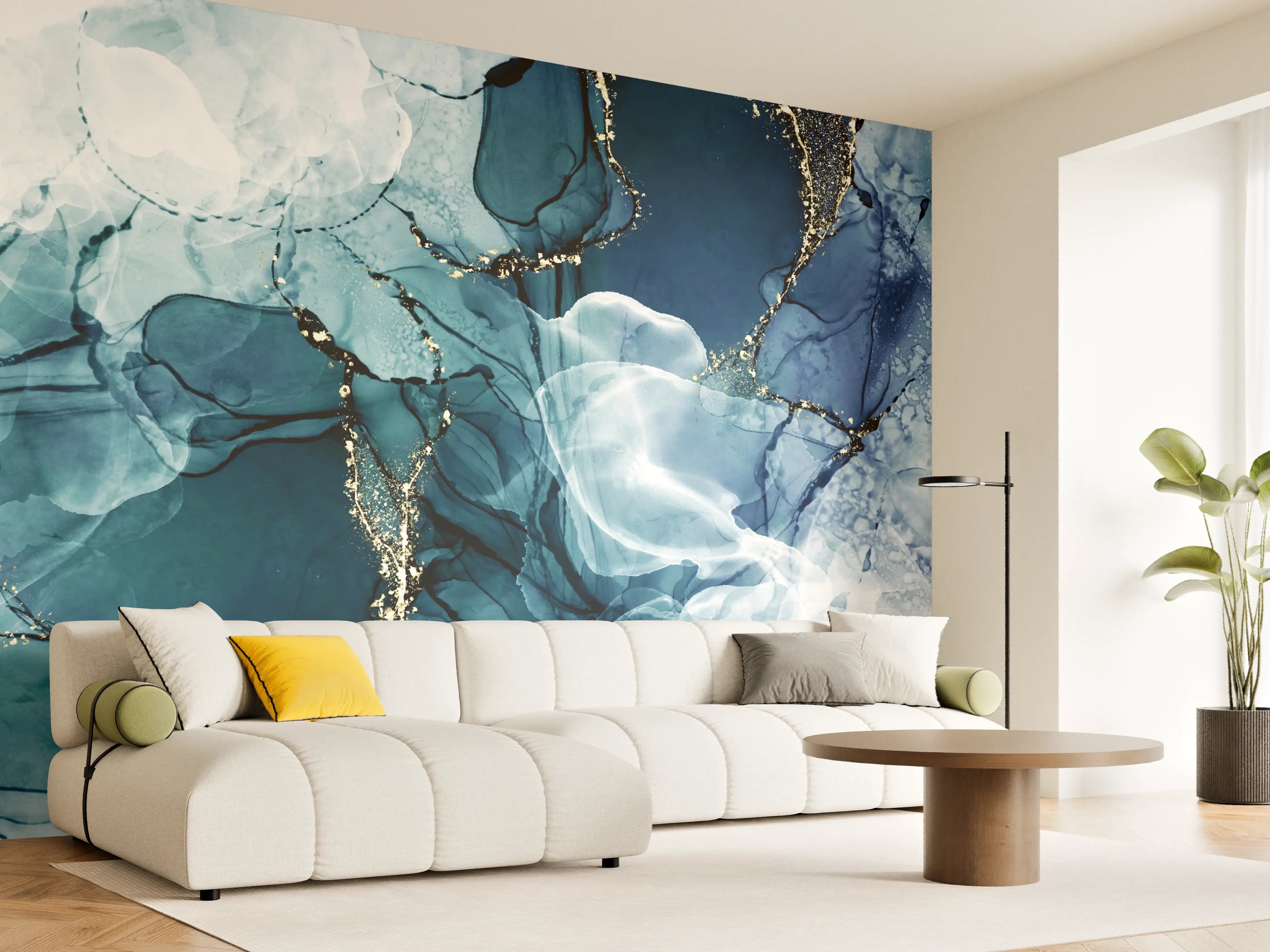 Wandverkleidung Wohnzimmer - Abstrakte Wasserfarben-Komposition