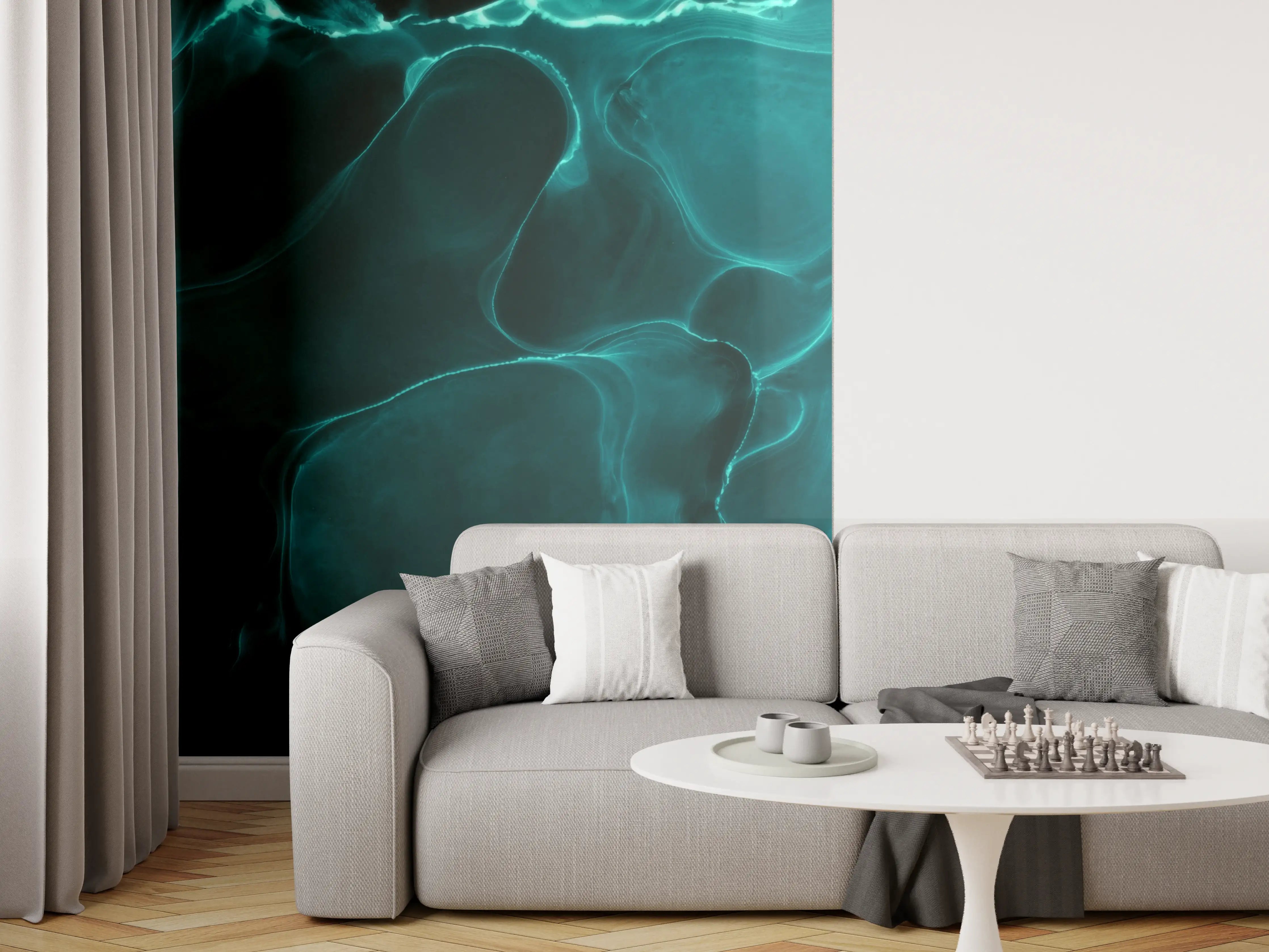 Wandverkleidung Wohnzimmer - Abstrakte Wasseroberfläche mit leuchtenden Linien