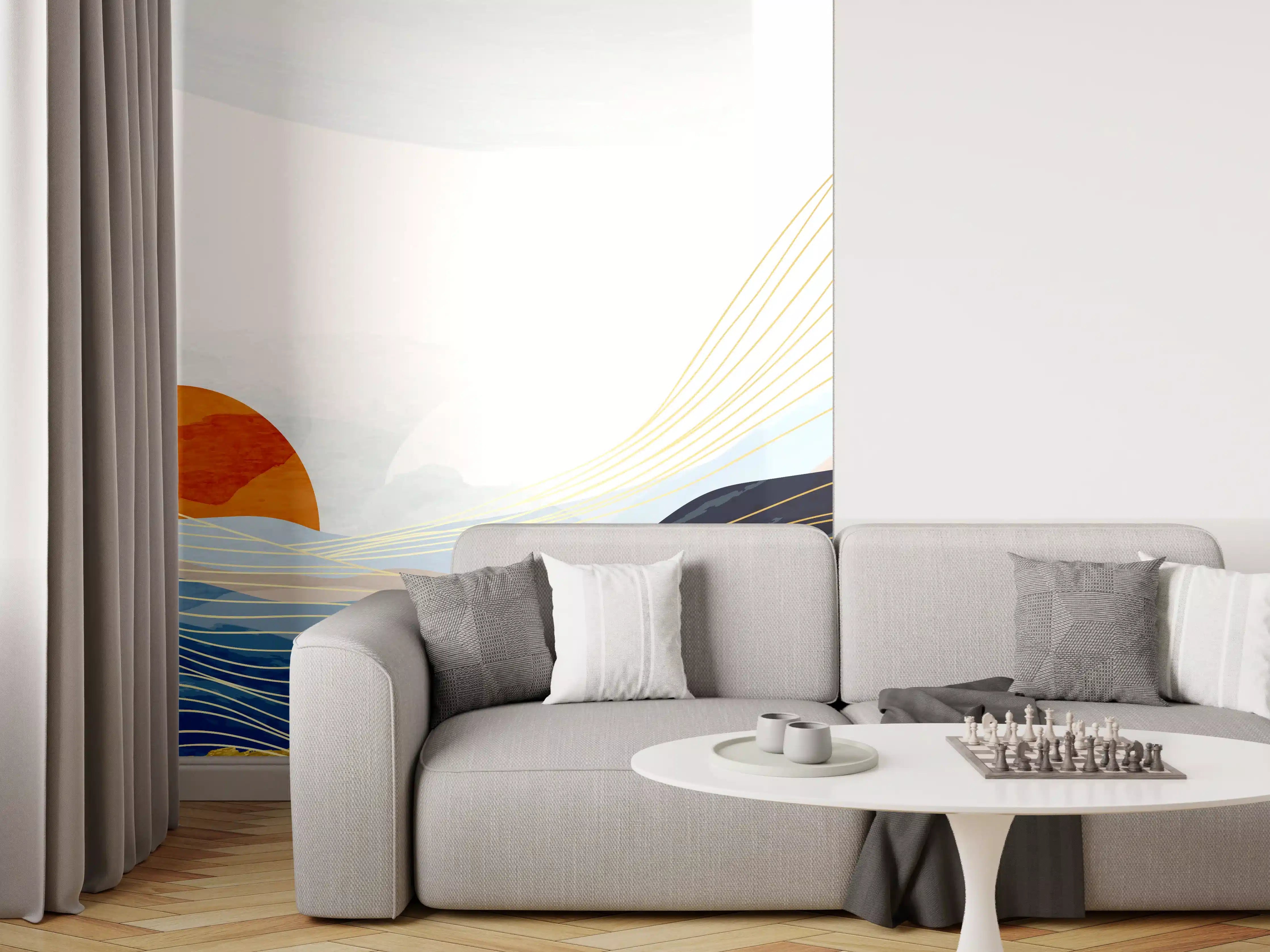 Wandverkleidung Wohnzimmer - Abstrakte Wellen Kunst Sonnenaufgang