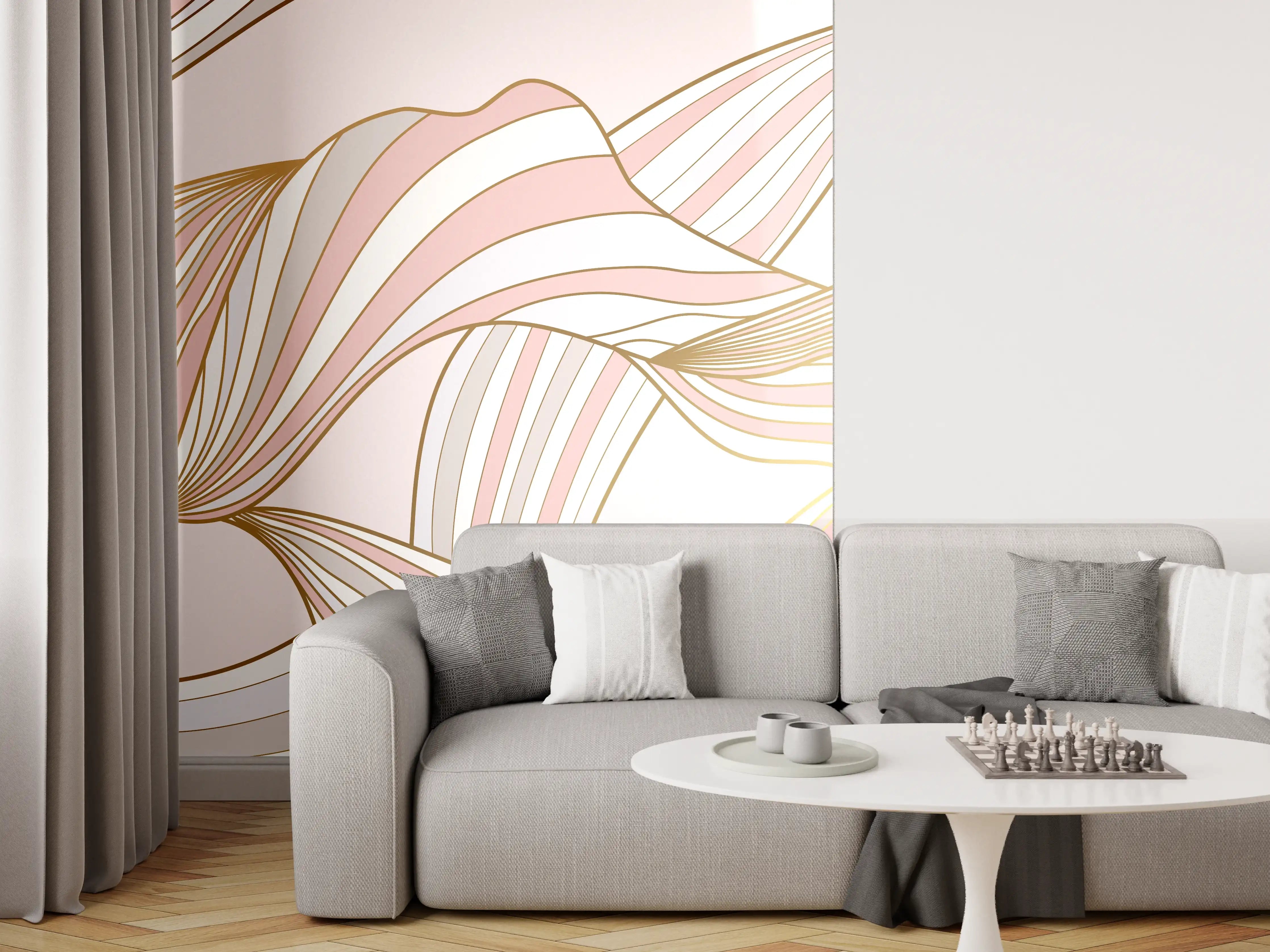 Wandverkleidung Wohnzimmer - Abstrakte Wogen Rosa Gold
