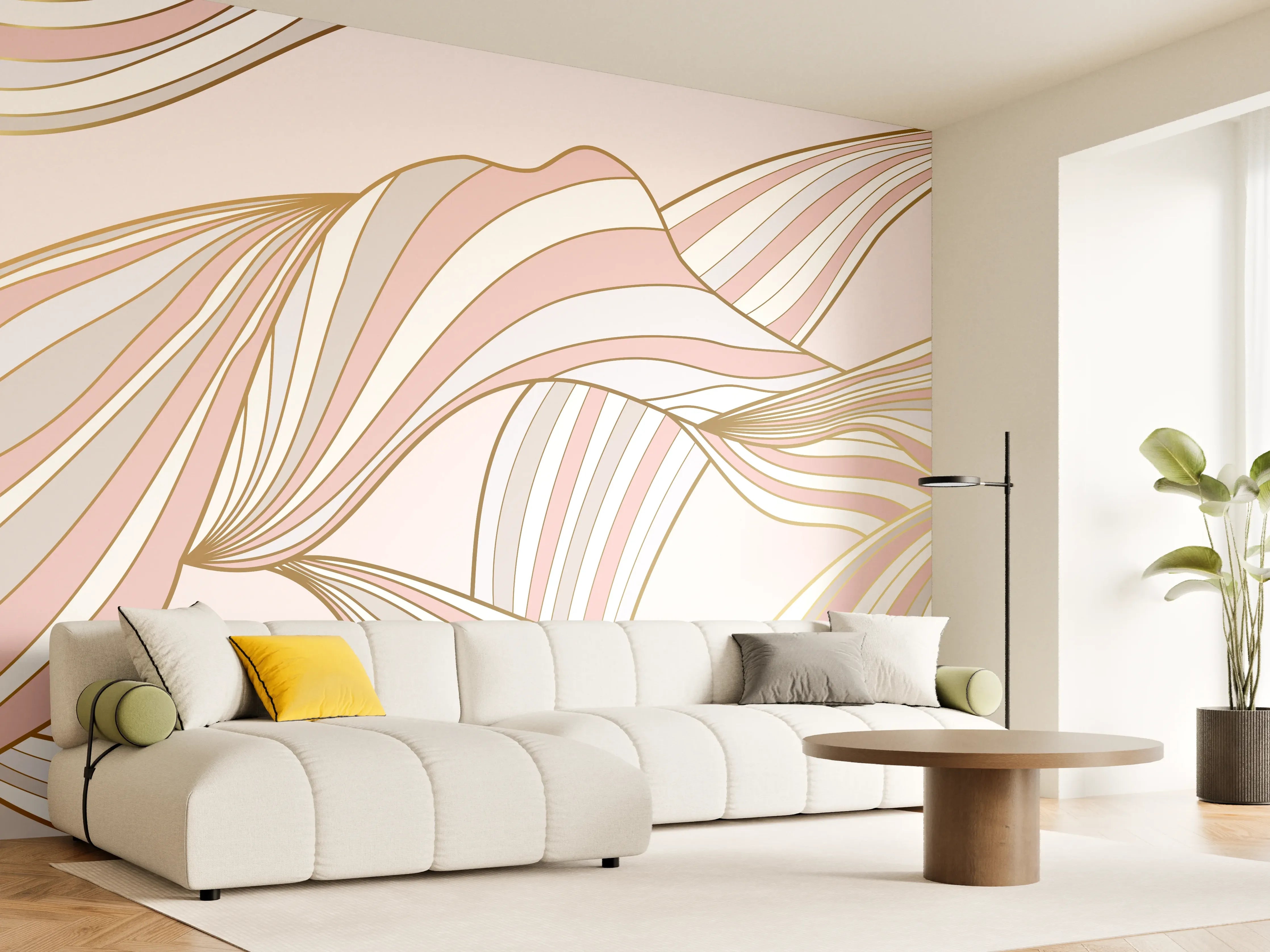 Wandverkleidung Wohnzimmer - Abstrakte Wogen Rosa Gold