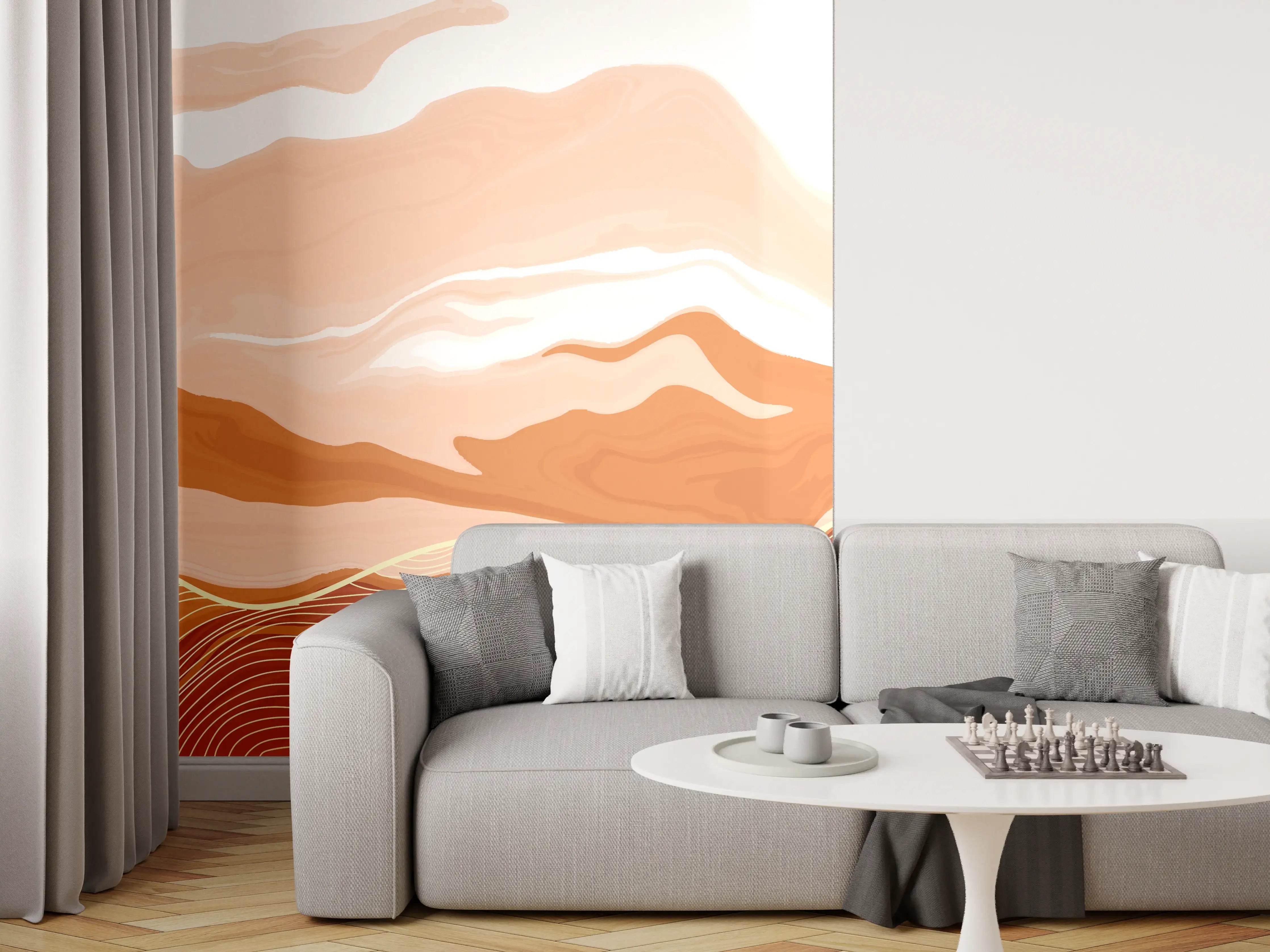 Wandverkleidung Wohnzimmer - Abstrakte Wüstenberg-Linien
