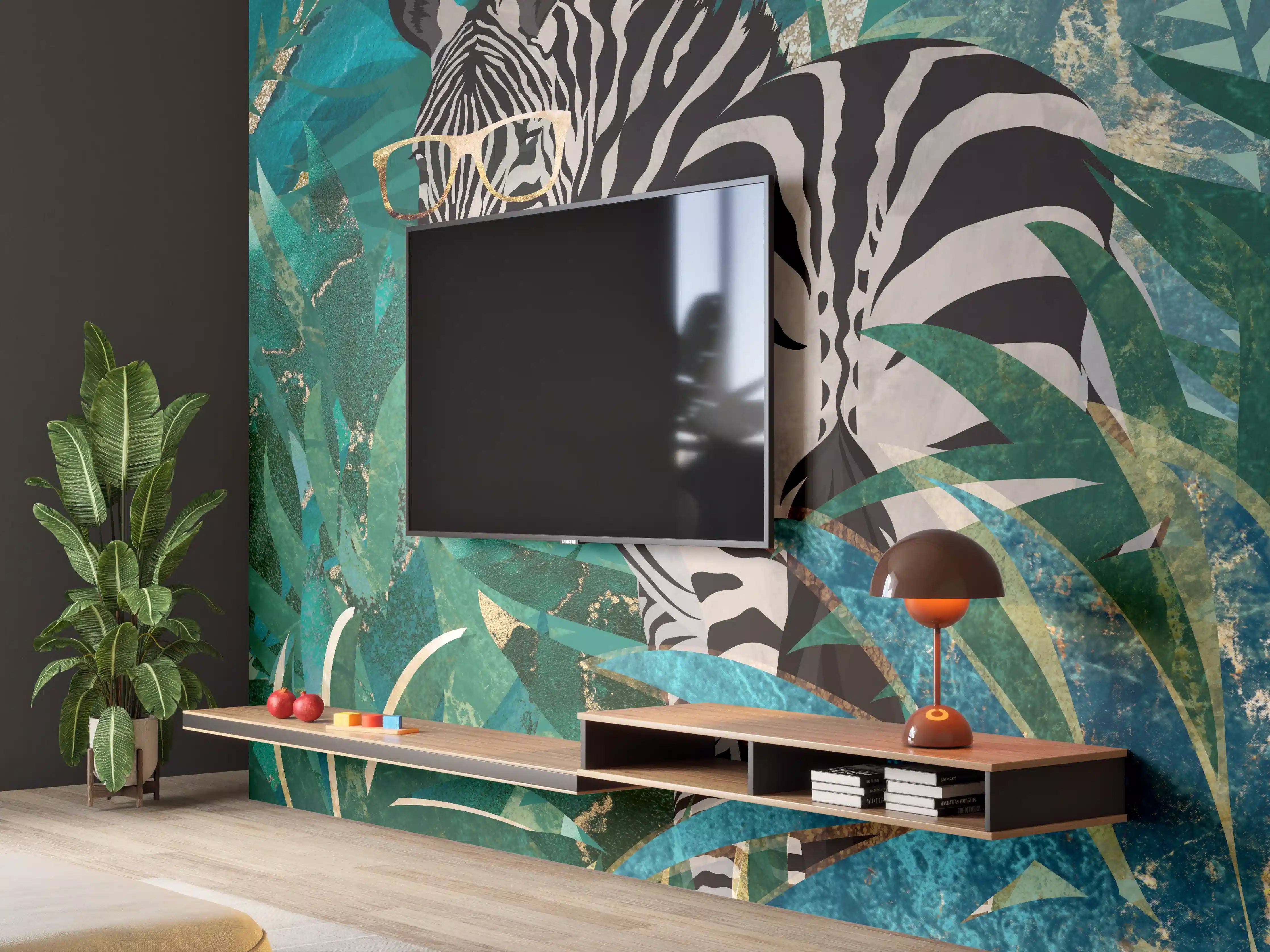Wandverkleidung Wohnzimmer - Abstrakte Zebra Malerei
