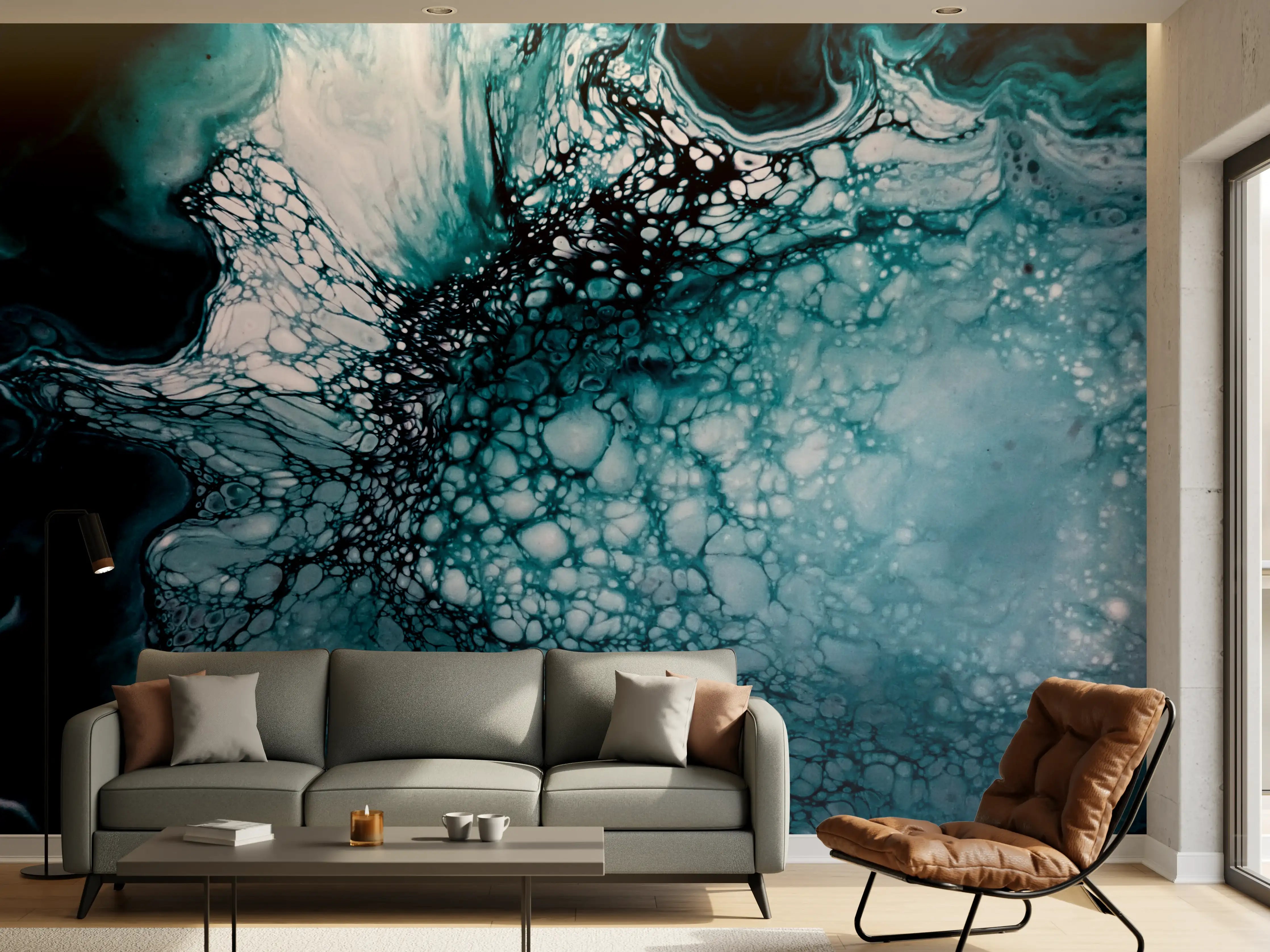 Wandverkleidung Wohnzimmer - Abstrakte blaue Kunstinstallation