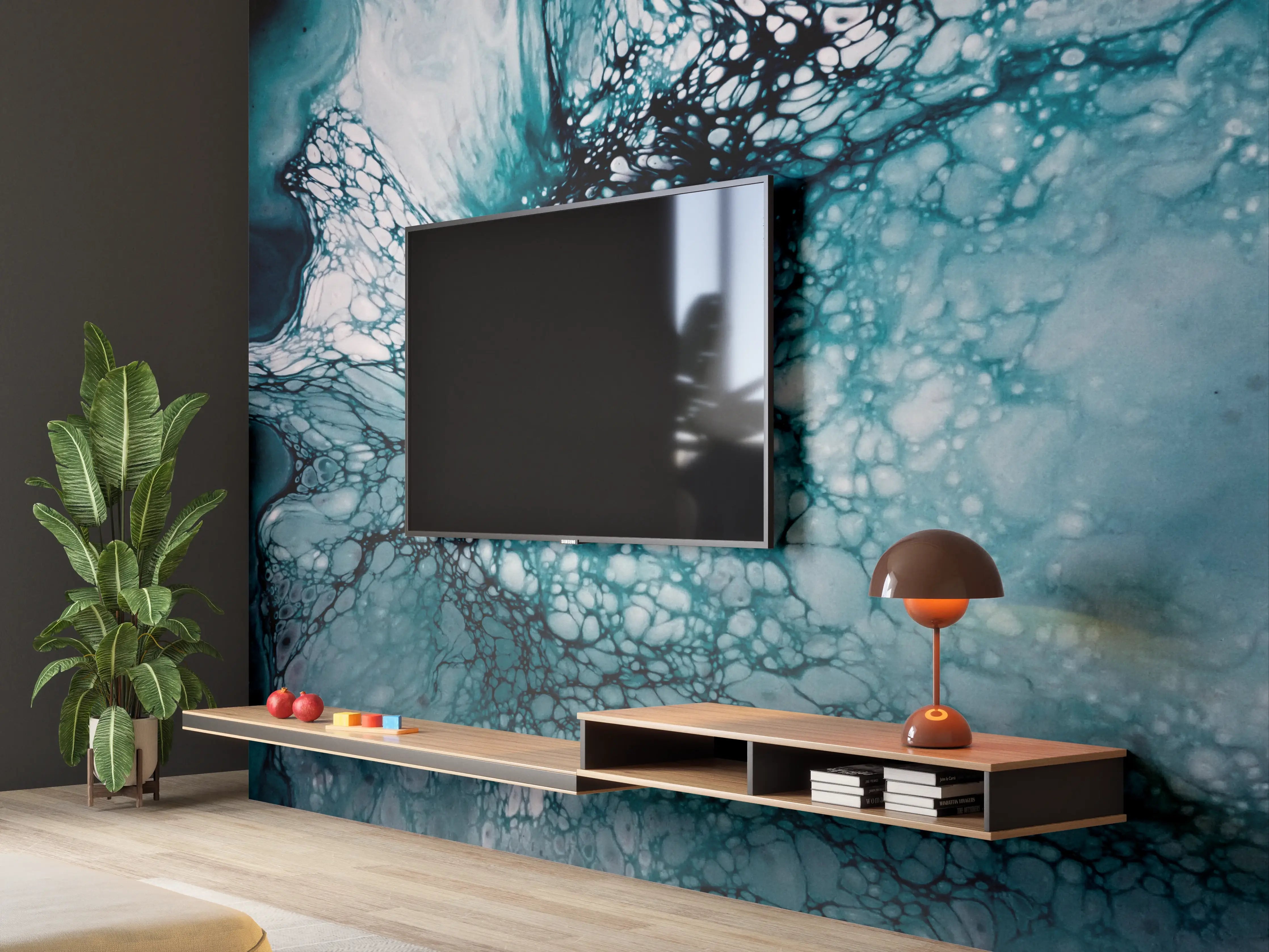Wandverkleidung Wohnzimmer - Abstrakte blaue Kunstinstallation