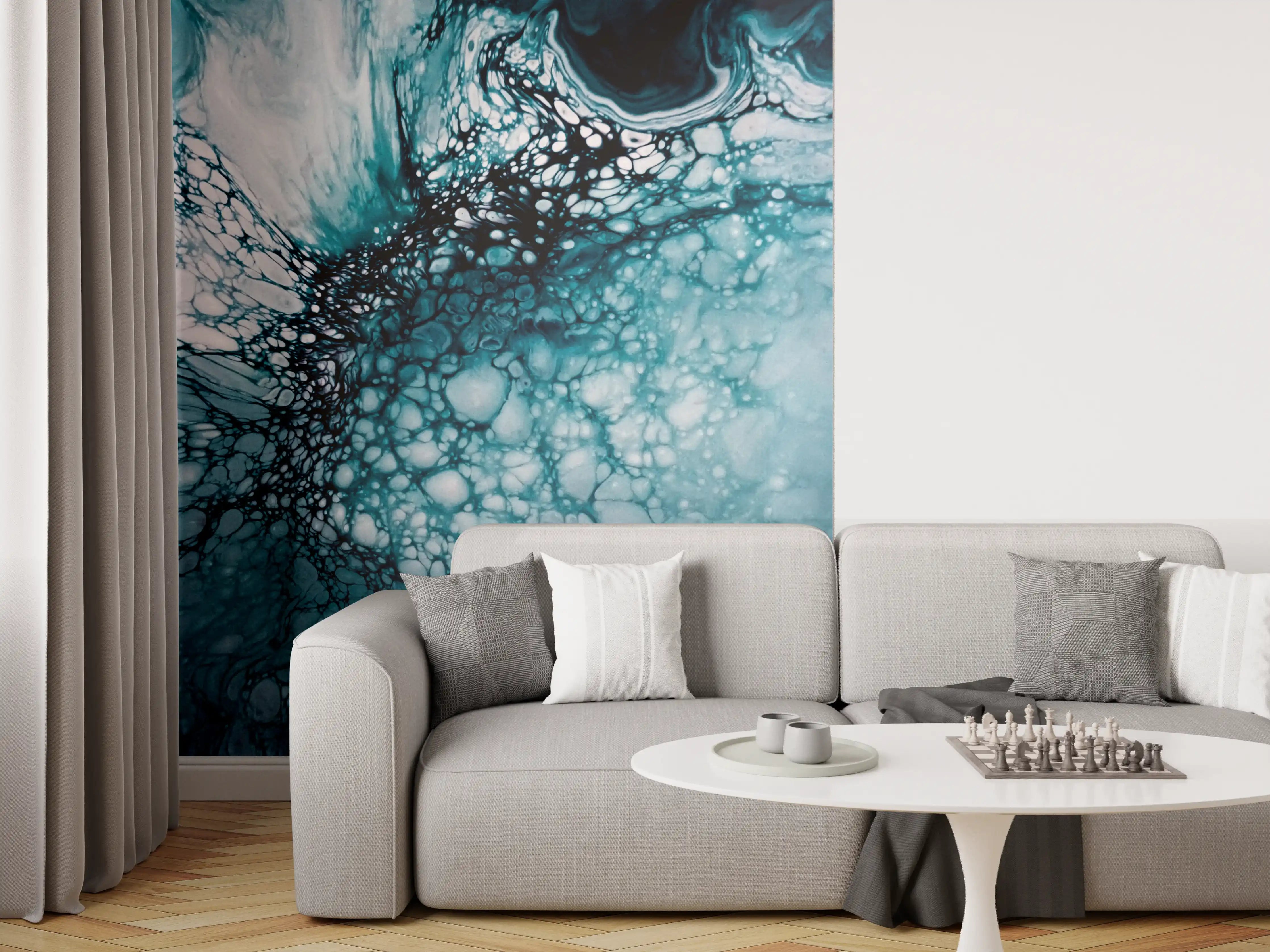 Wandverkleidung Wohnzimmer - Abstrakte blaue Kunstinstallation