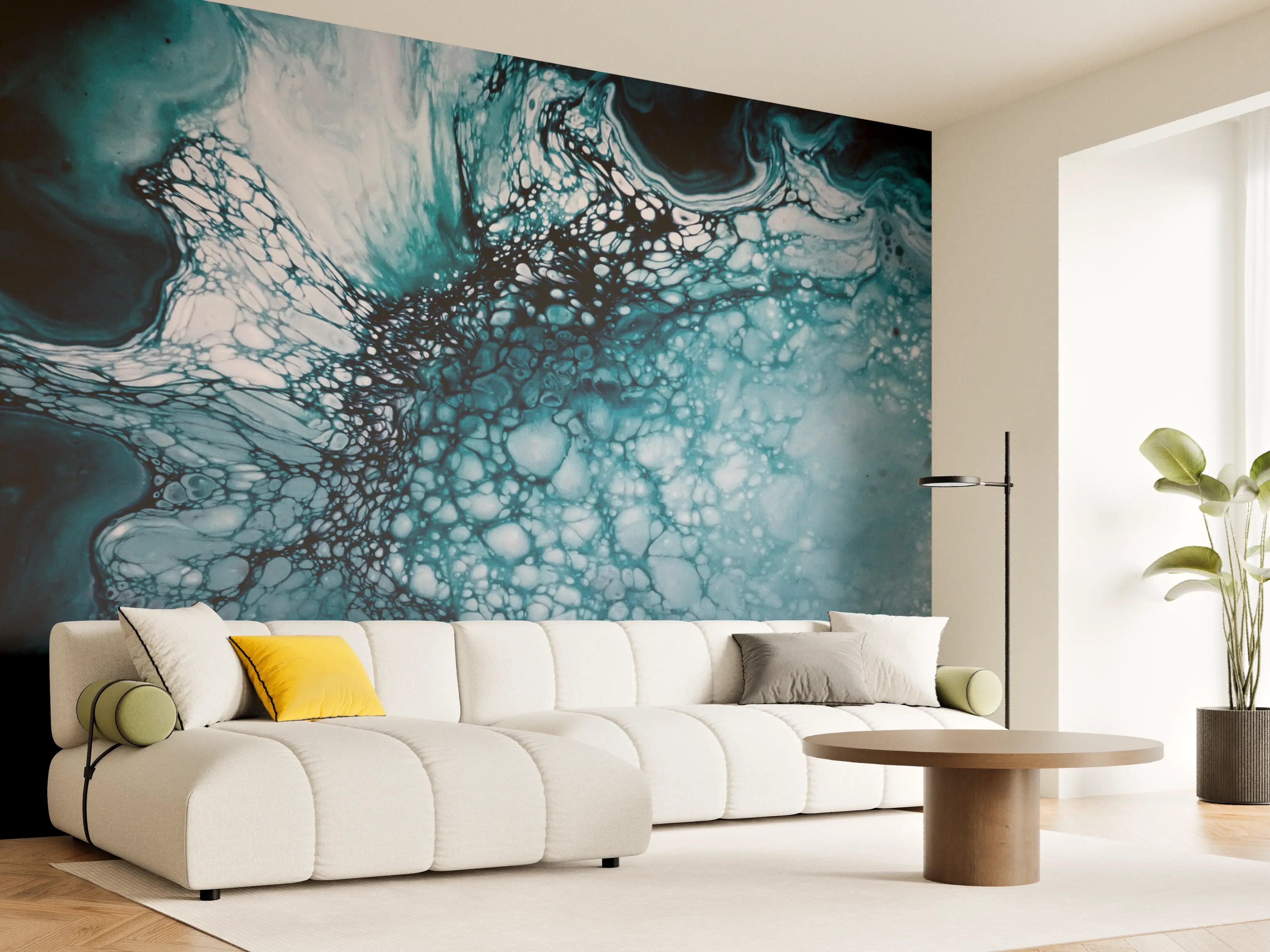 Wandverkleidung Wohnzimmer - Abstrakte blaue Kunstinstallation