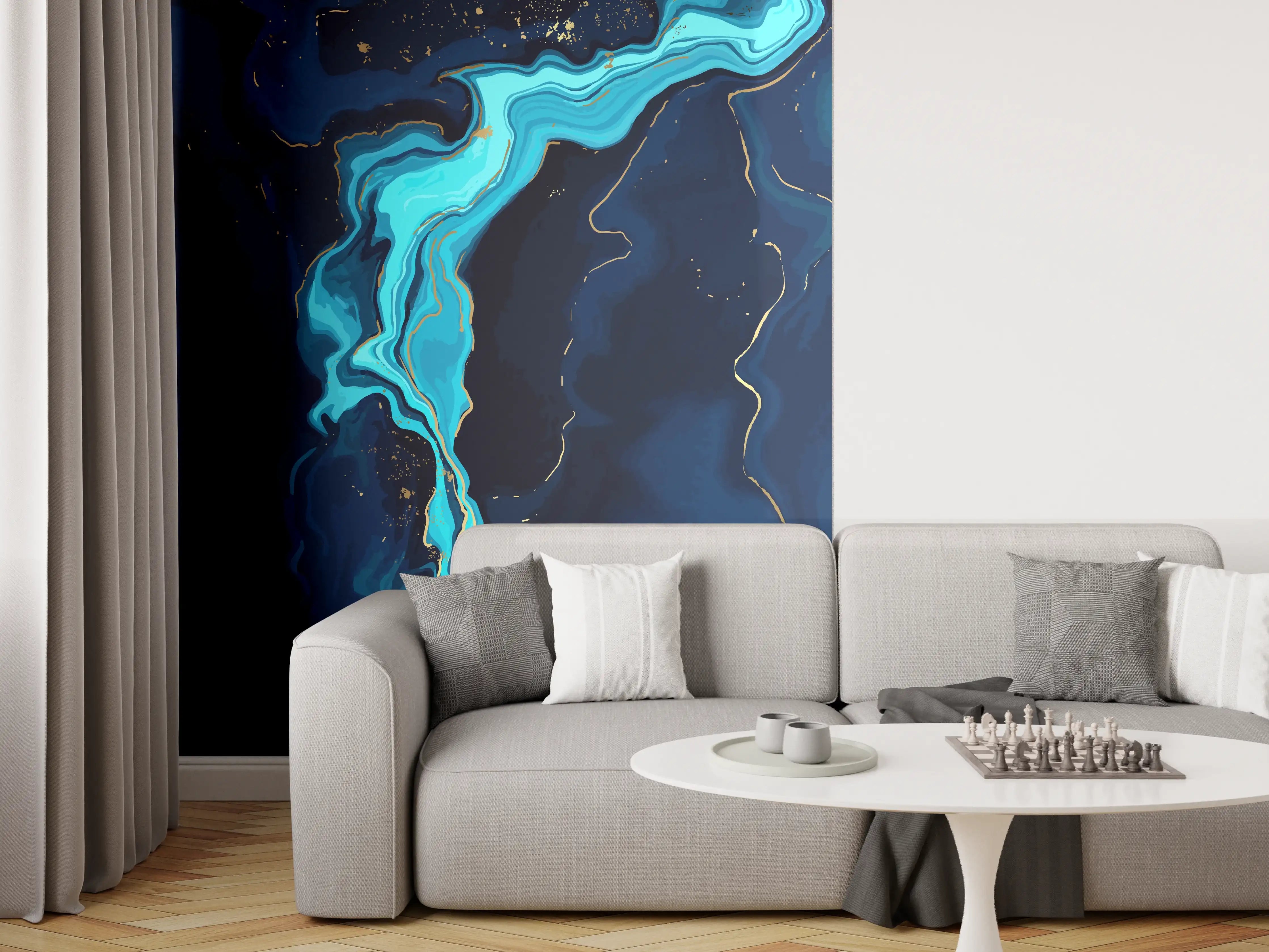Wandverkleidung Wohnzimmer - Abstrakte blaue Tiefsee-Strömung