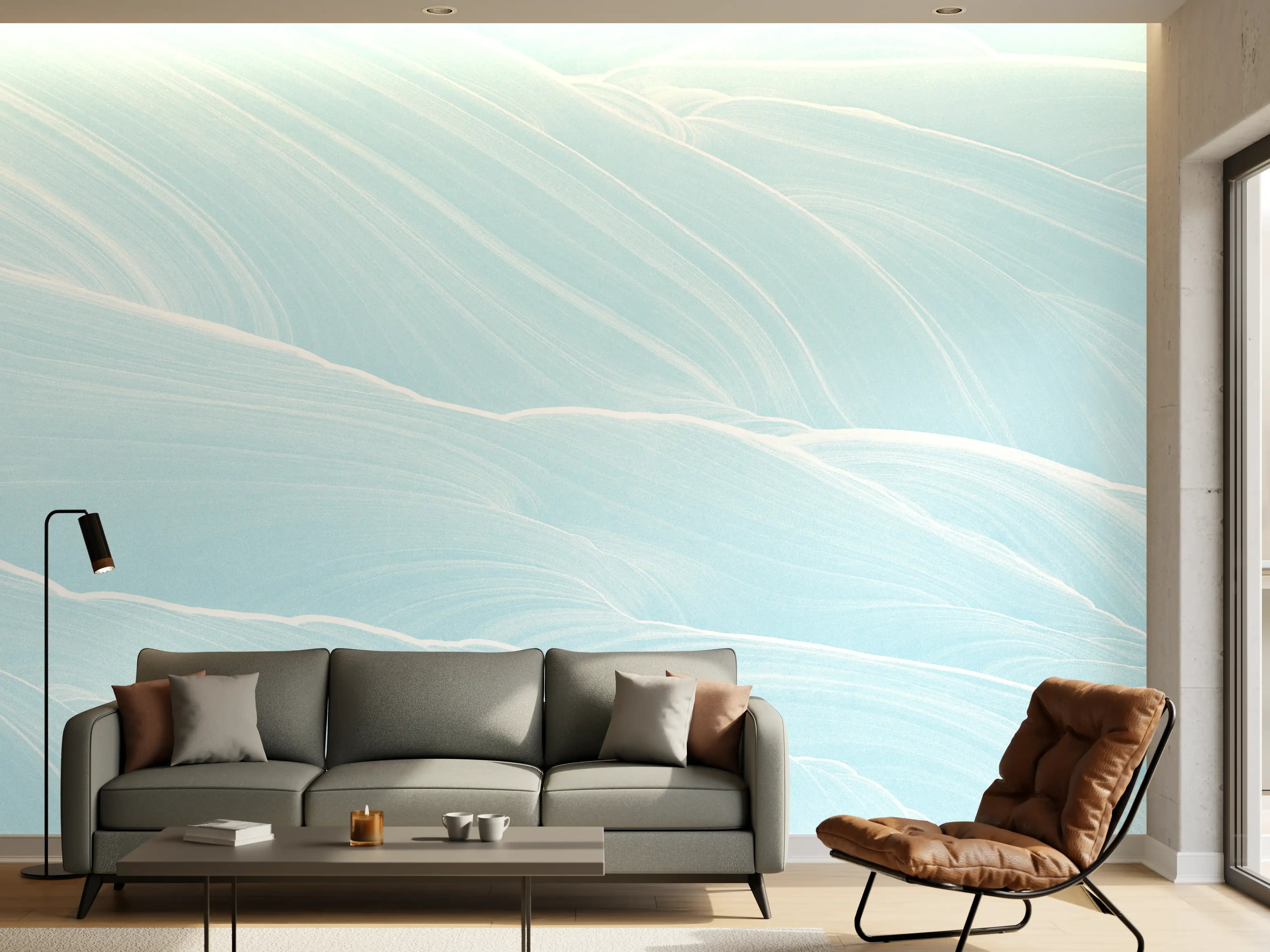 Wandverkleidung Wohnzimmer - Abstrakte blaue Wellen Muster