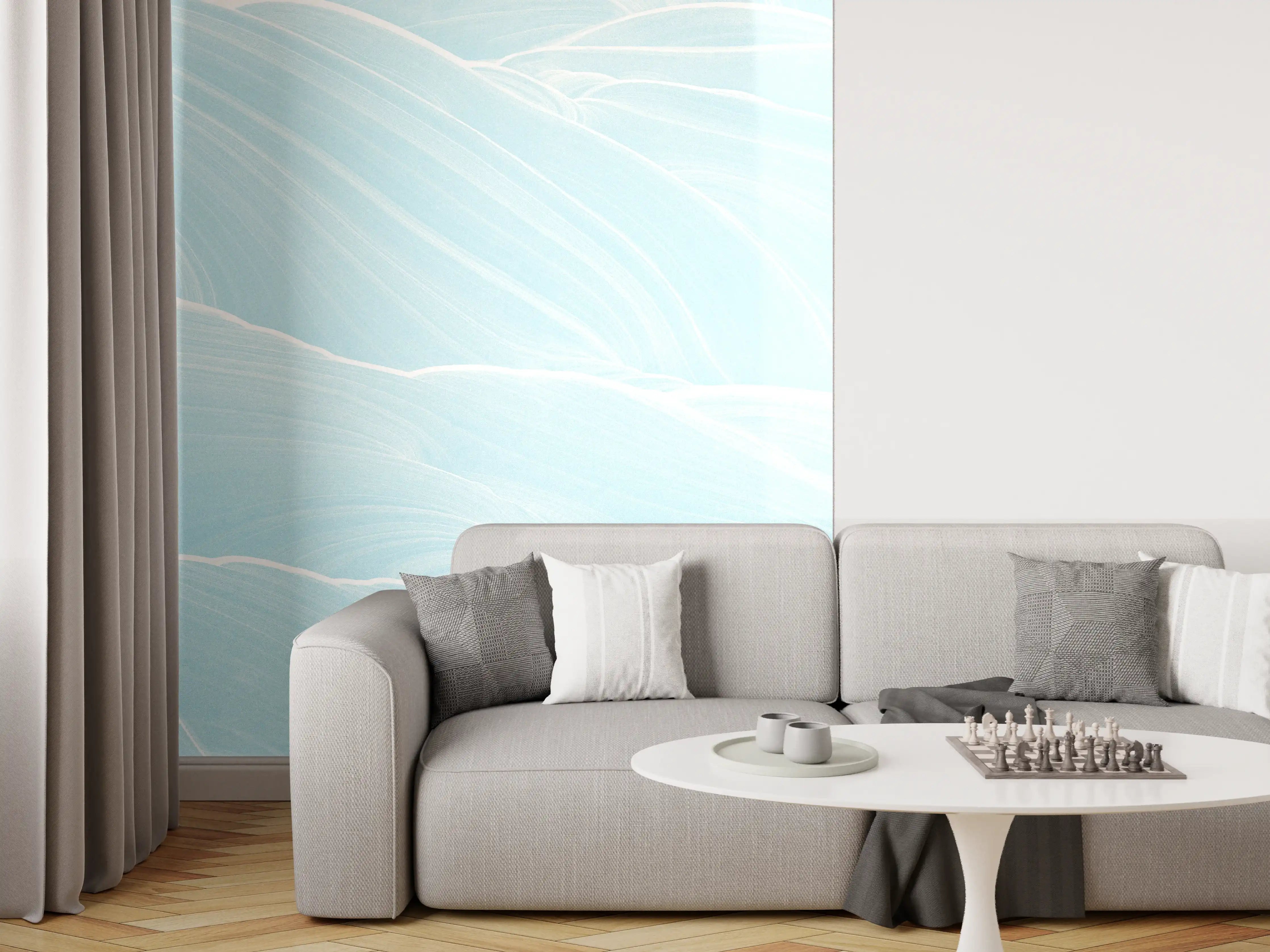 Wandverkleidung Wohnzimmer - Abstrakte blaue Wellen Muster