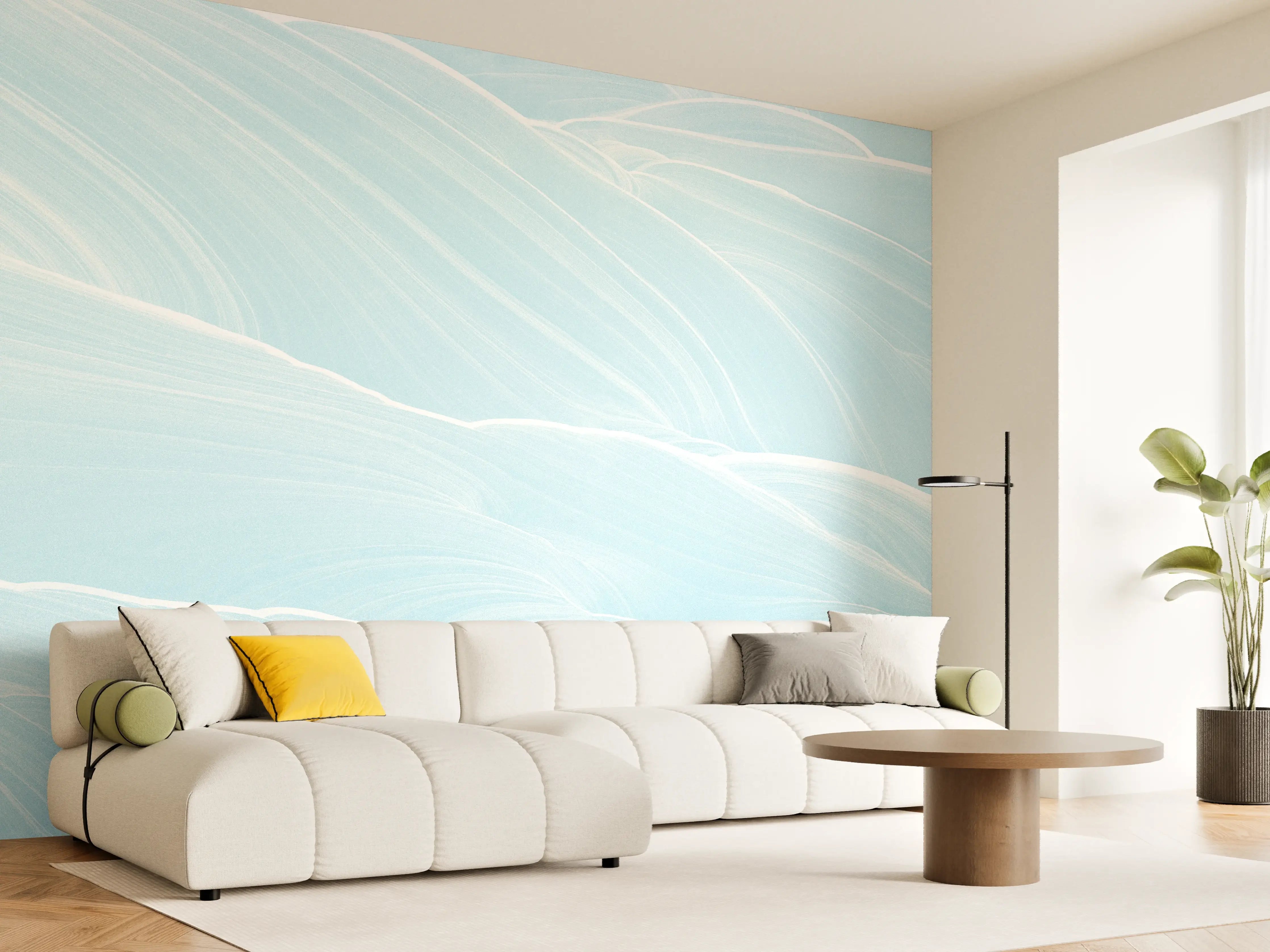 Wandverkleidung Wohnzimmer - Abstrakte blaue Wellen Muster