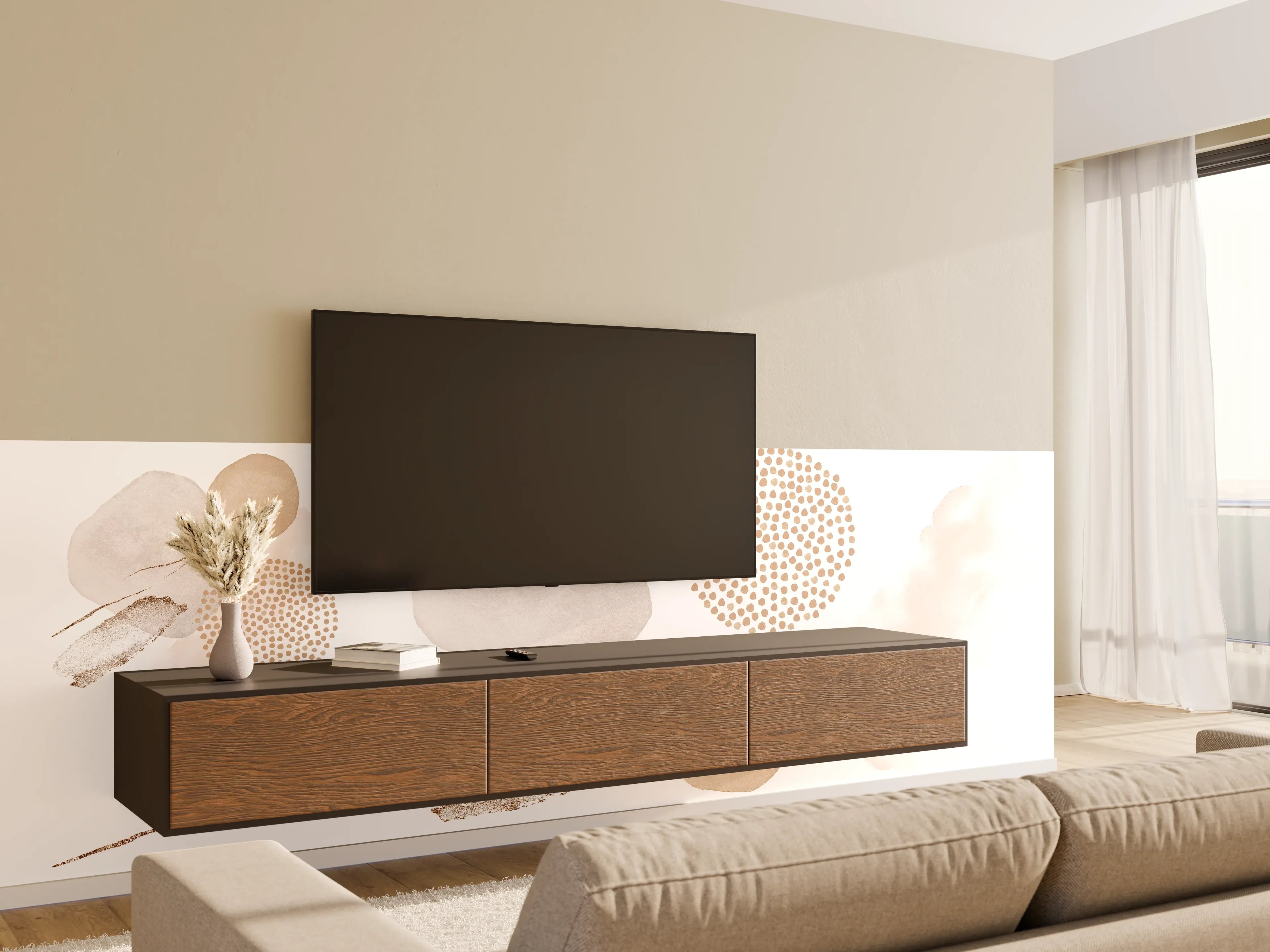 Wandverkleidung Wohnzimmer - Abstrakte blush Elemente