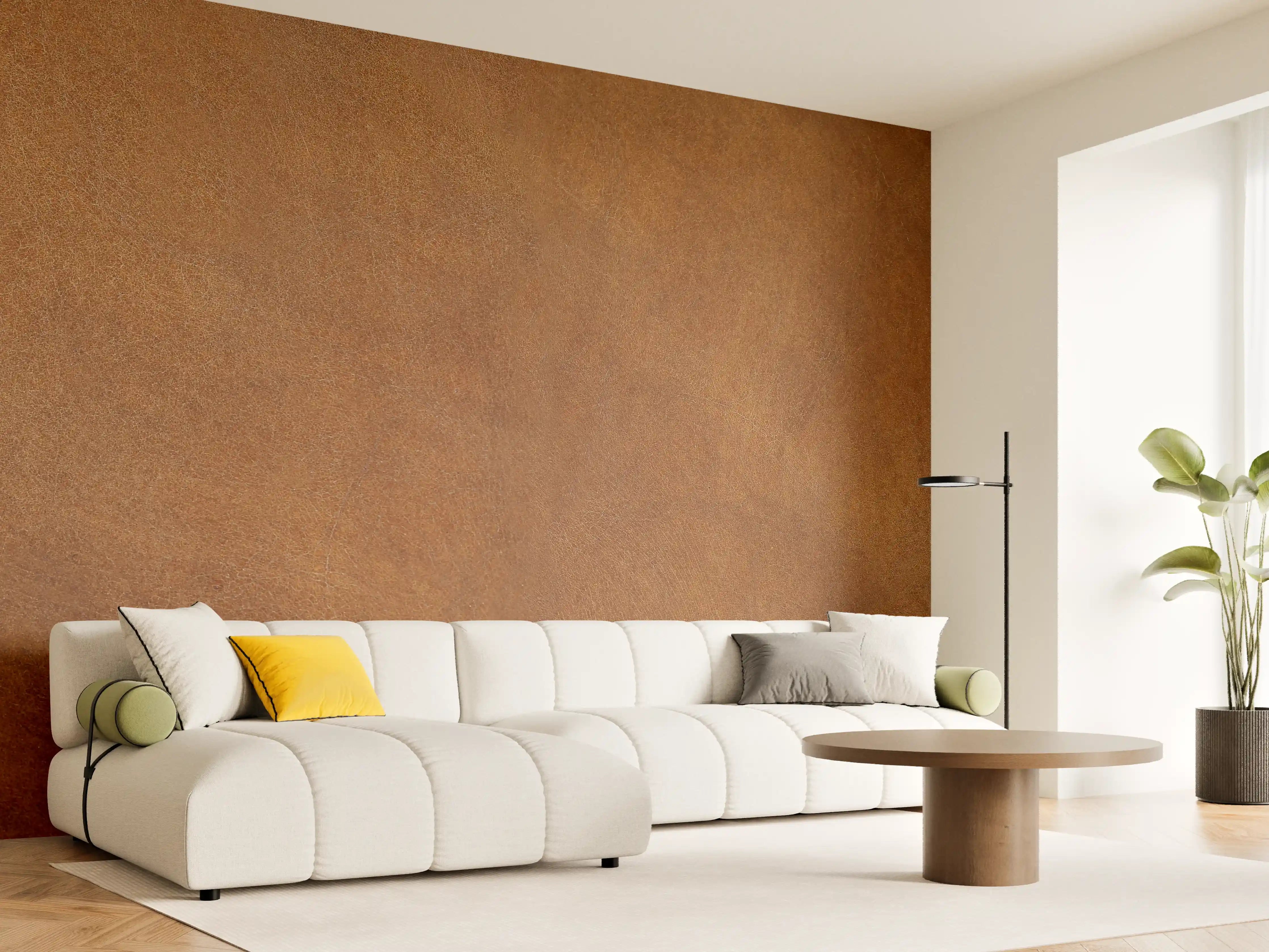 Wandverkleidung Wohnzimmer - Abstrakte braune Ledertextur