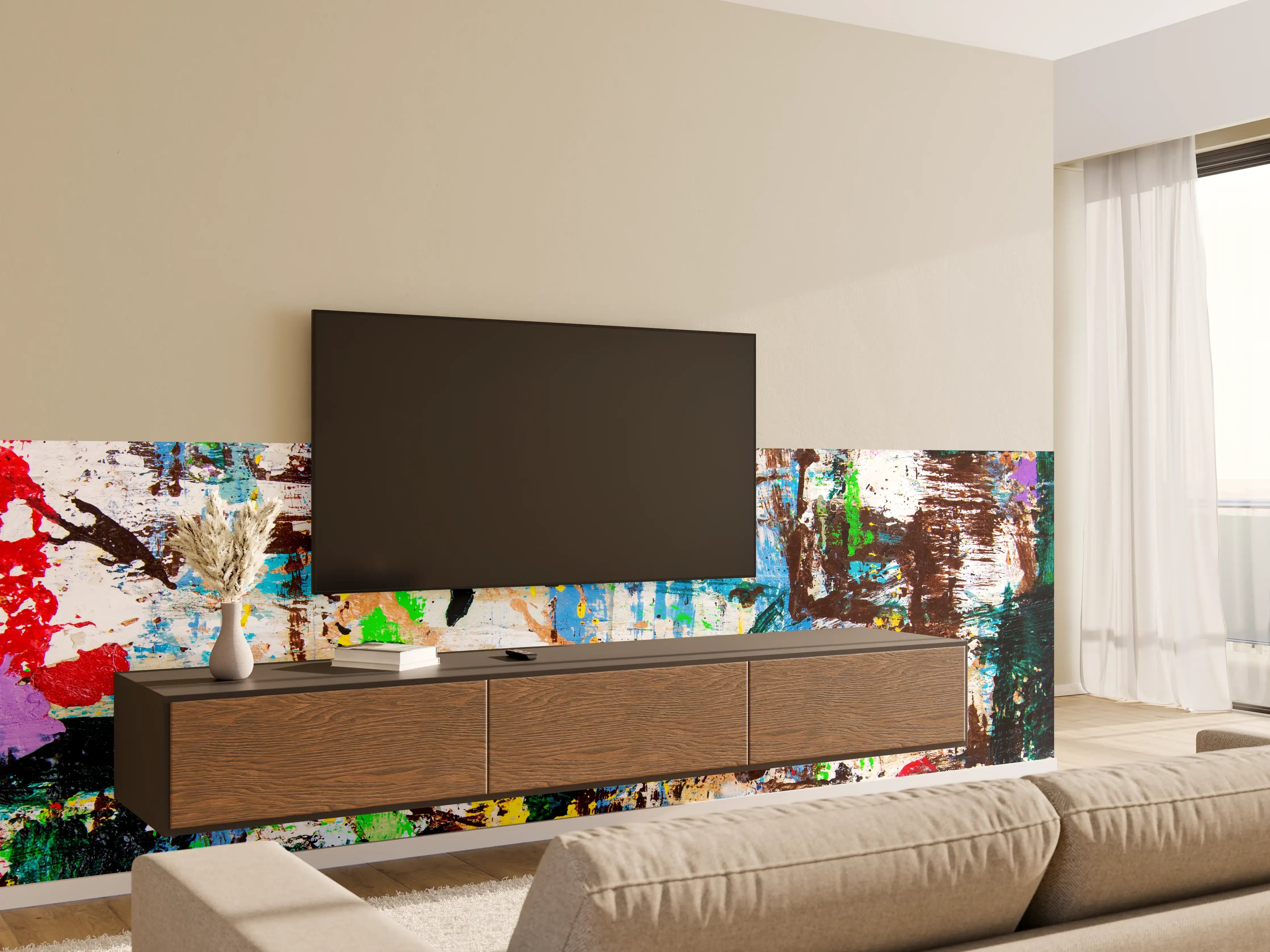 Wandverkleidung Wohnzimmer - Abstrakte bunte Kunst auf Leinwand