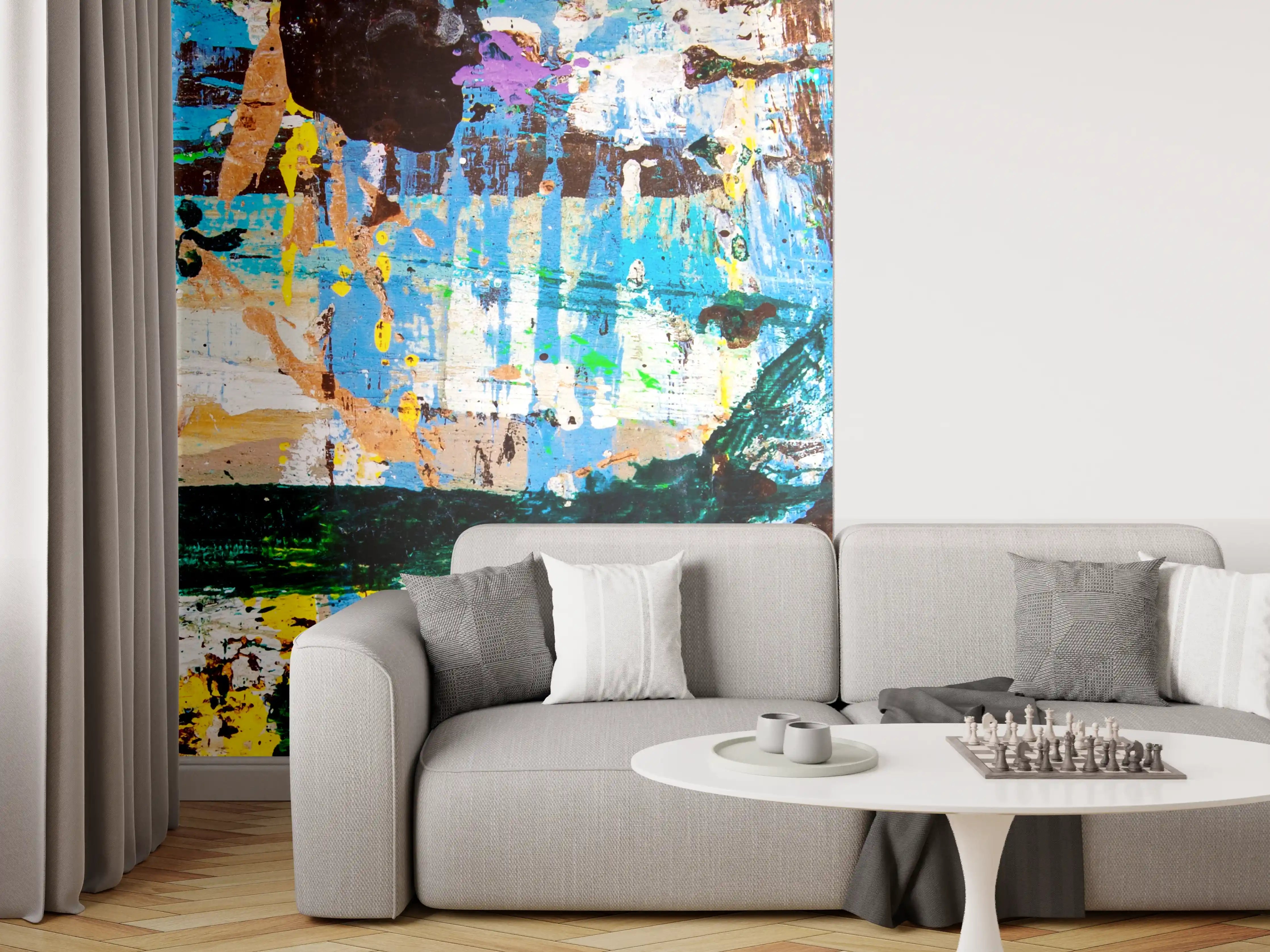 Wandverkleidung Wohnzimmer - Abstrakte bunte Kunst auf Leinwand