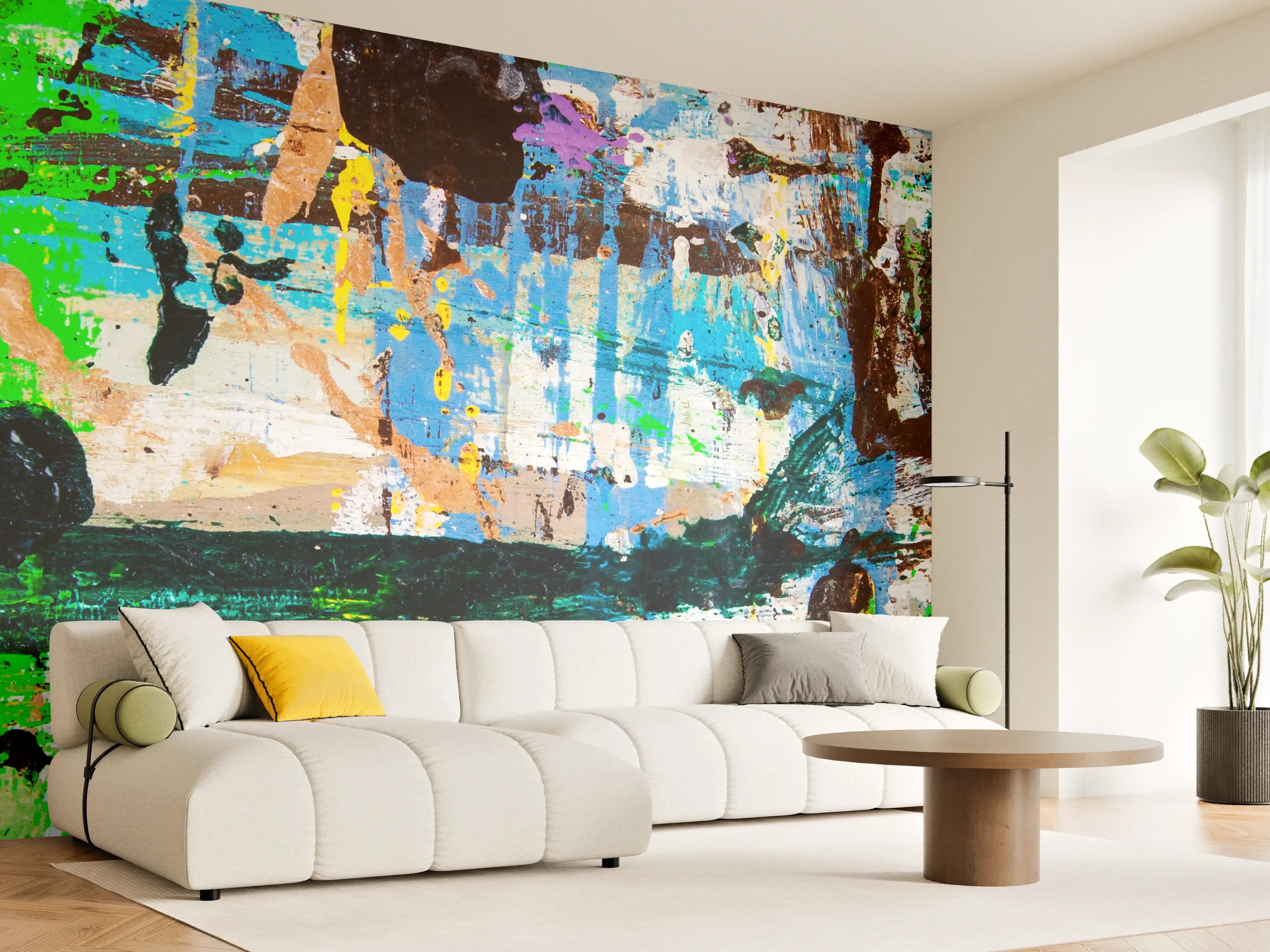 Wandverkleidung Wohnzimmer - Abstrakte bunte Kunst auf Leinwand