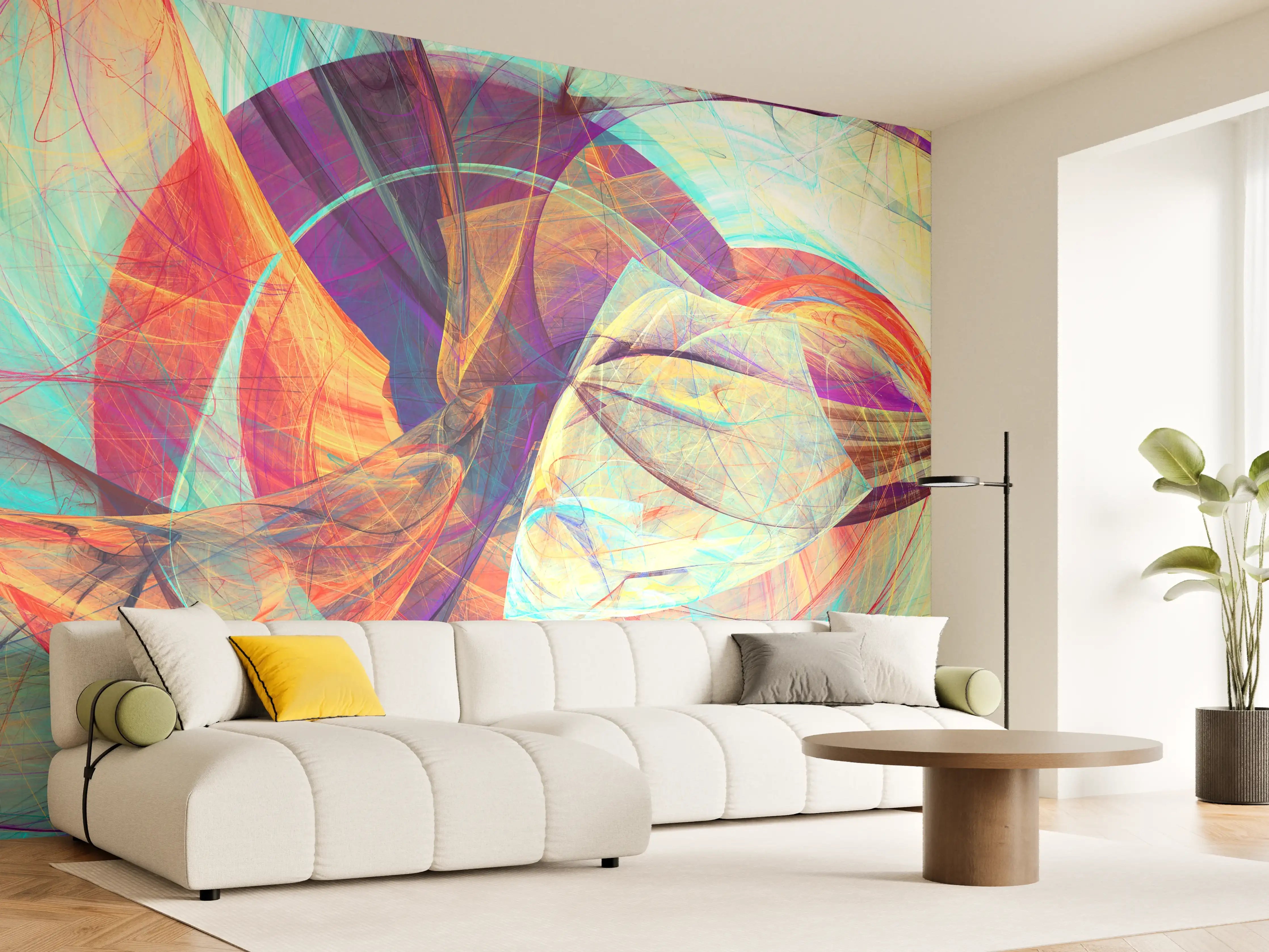 Wandverkleidung Wohnzimmer - Abstrakte farbenfrohe Musterwanddekoration