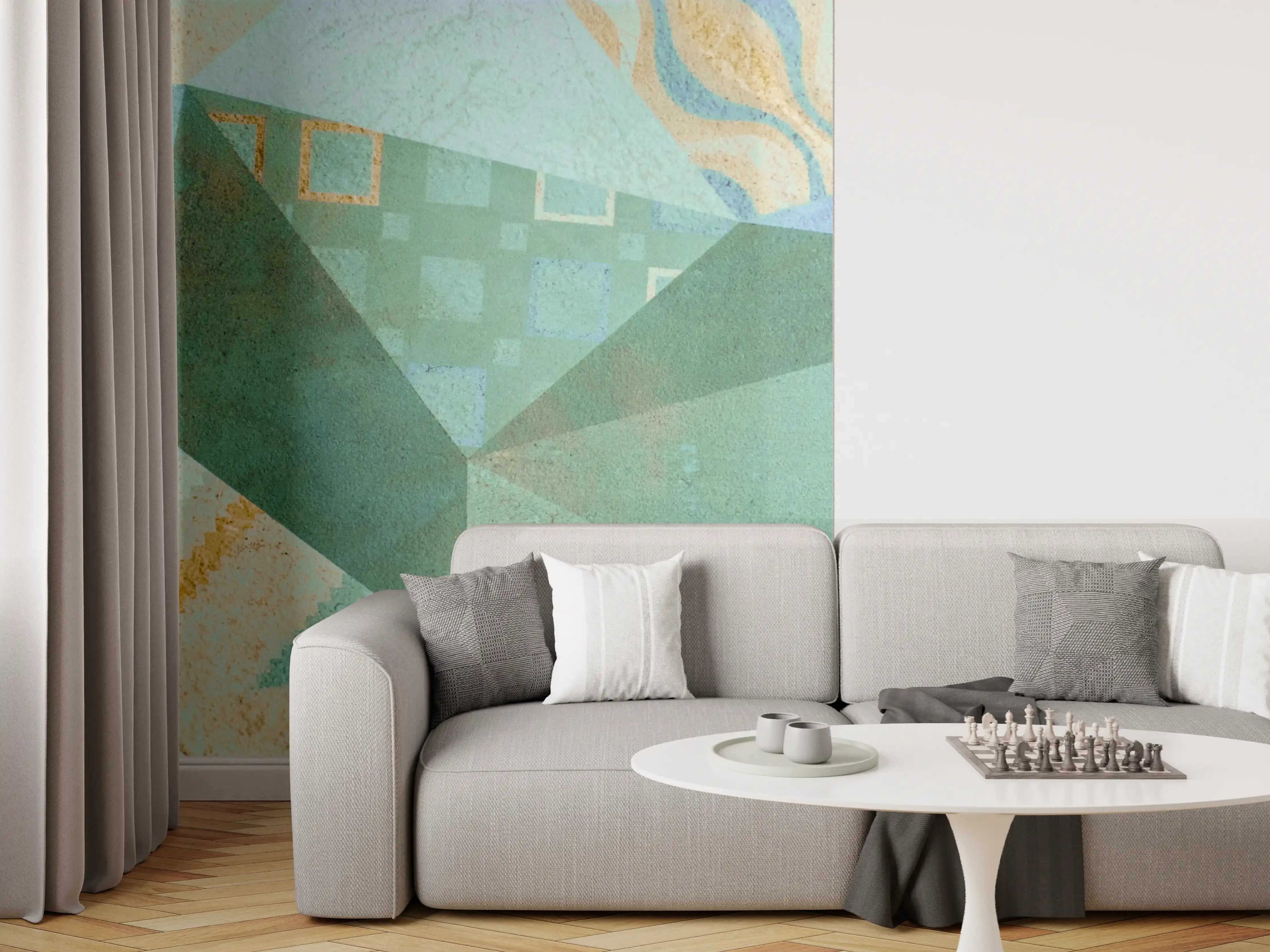 Wandverkleidung Wohnzimmer - Abstrakte geometrische Kunstcollage