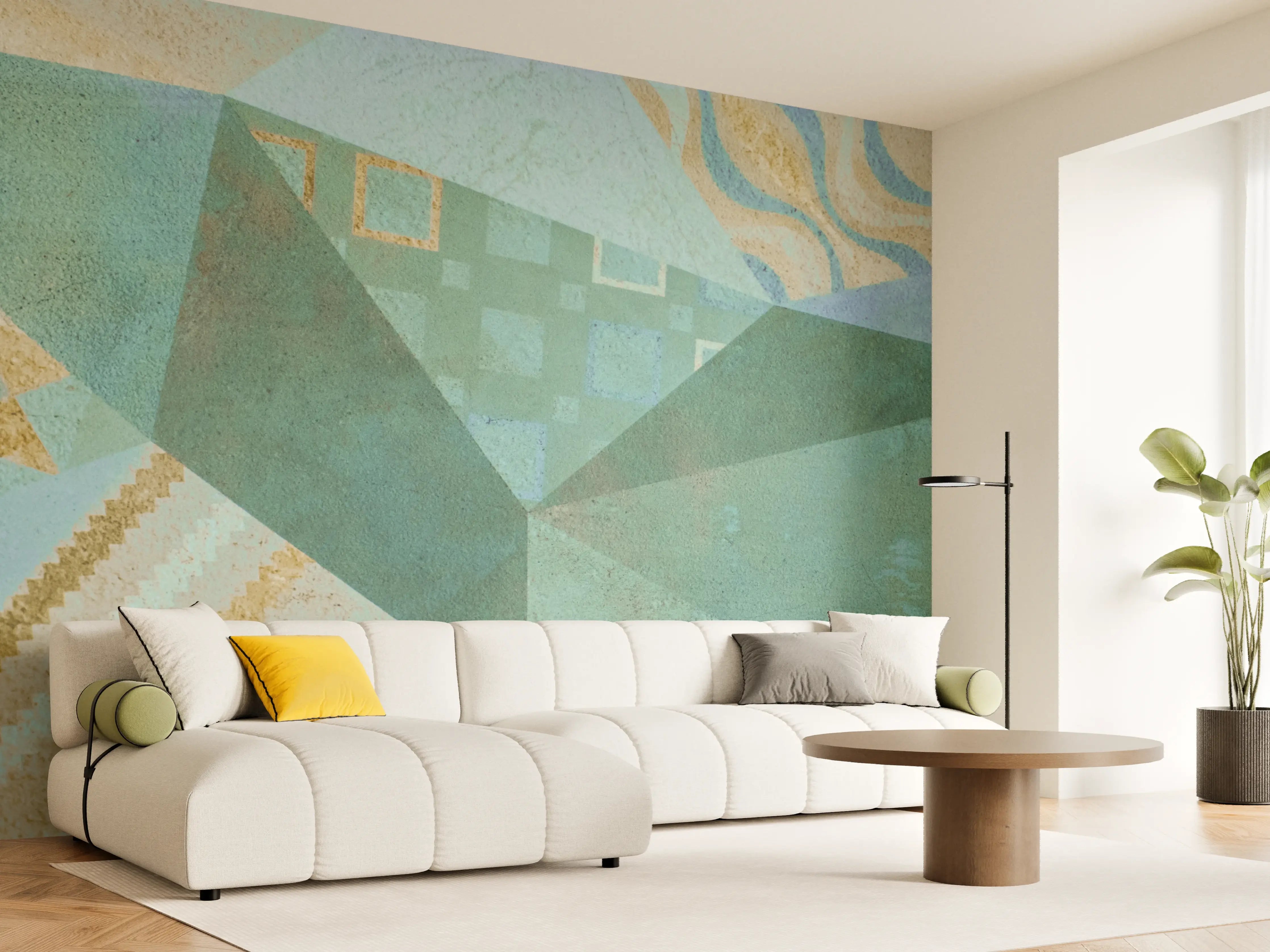 Wandverkleidung Wohnzimmer - Abstrakte geometrische Kunstcollage