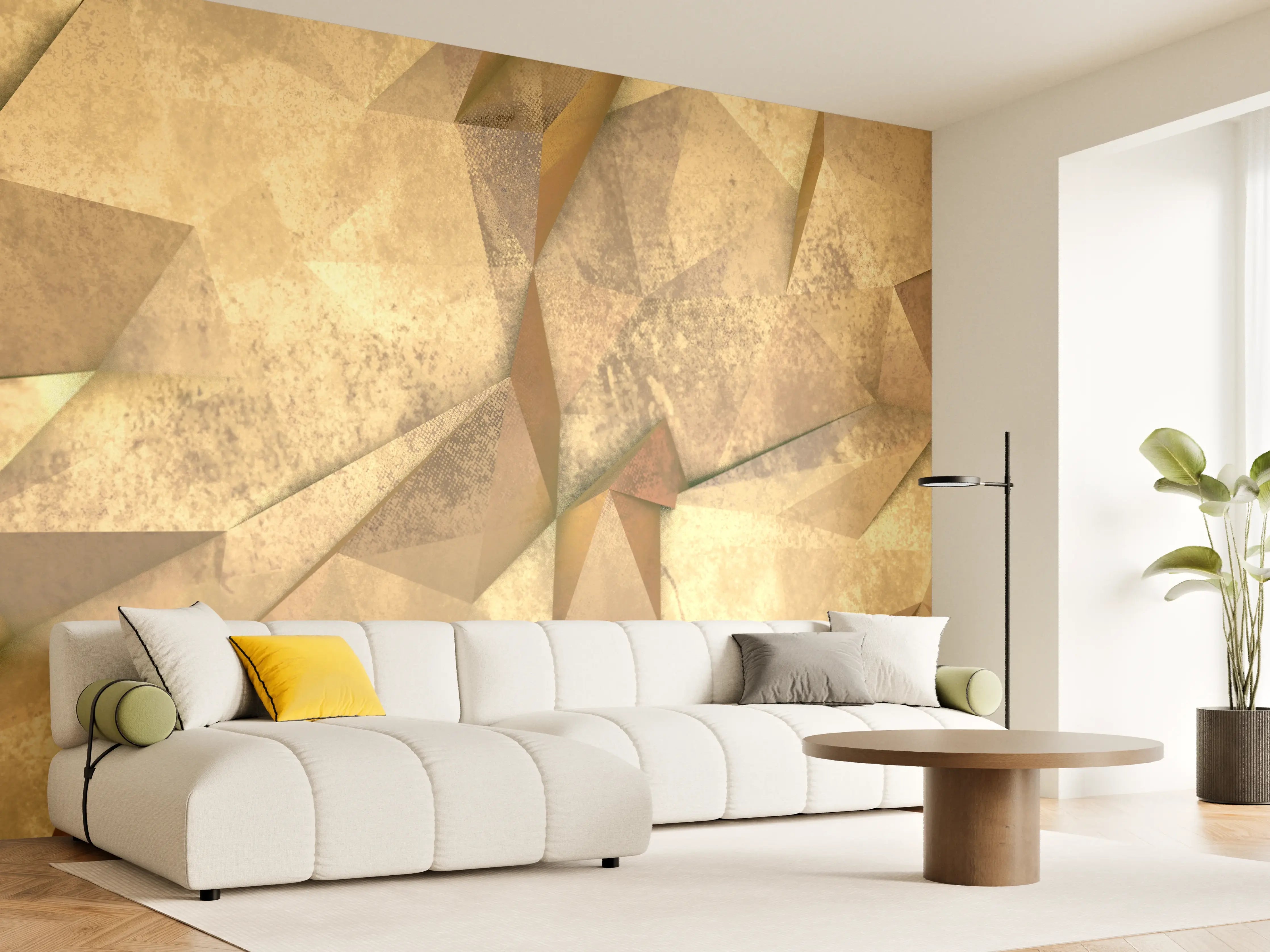 Wandverkleidung Wohnzimmer - Abstrakte geometrische Muster in Erdtönen