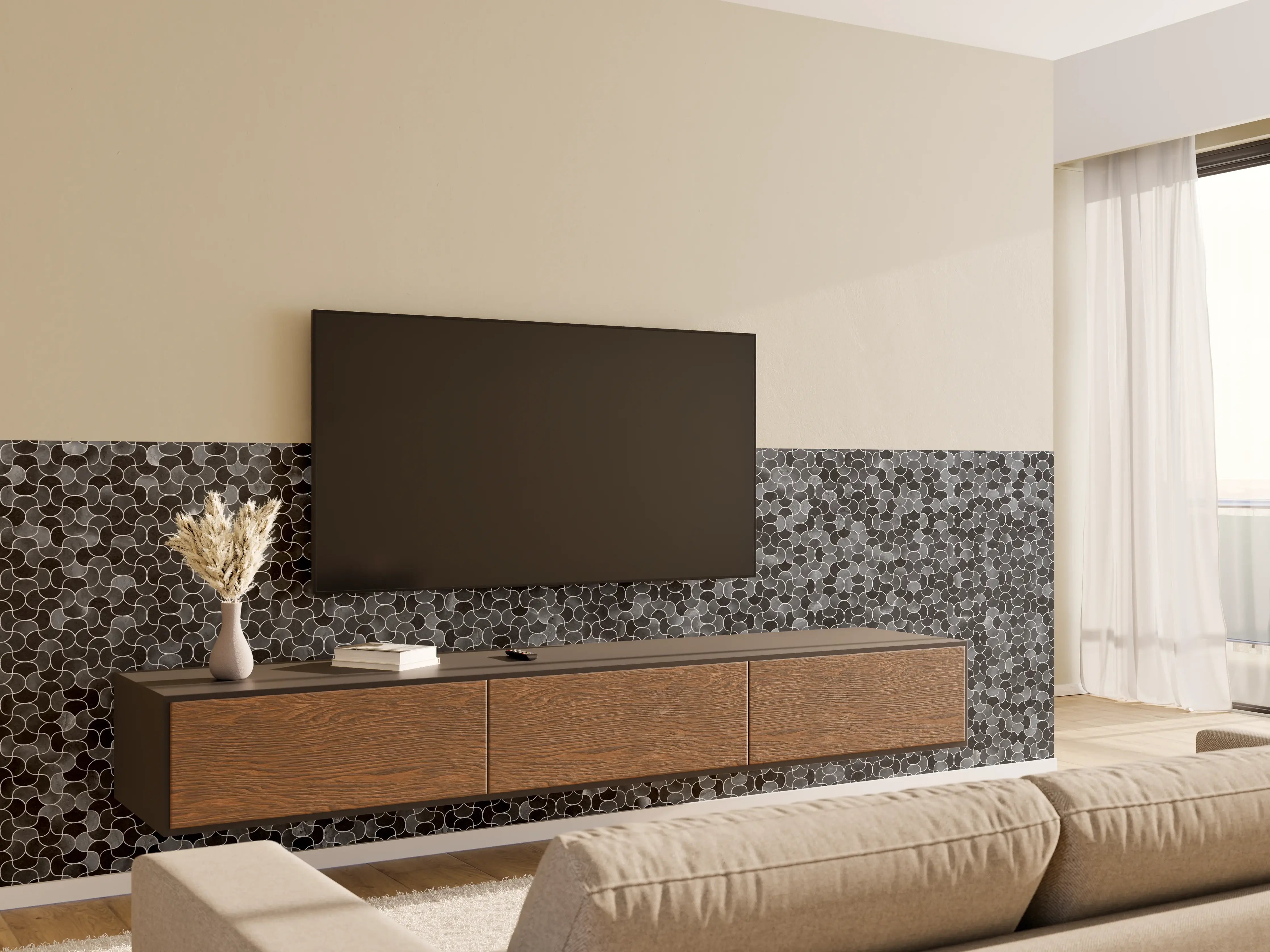 Wandverkleidung Wohnzimmer - Abstrakte schwarze Pixel Mosaik Textur
