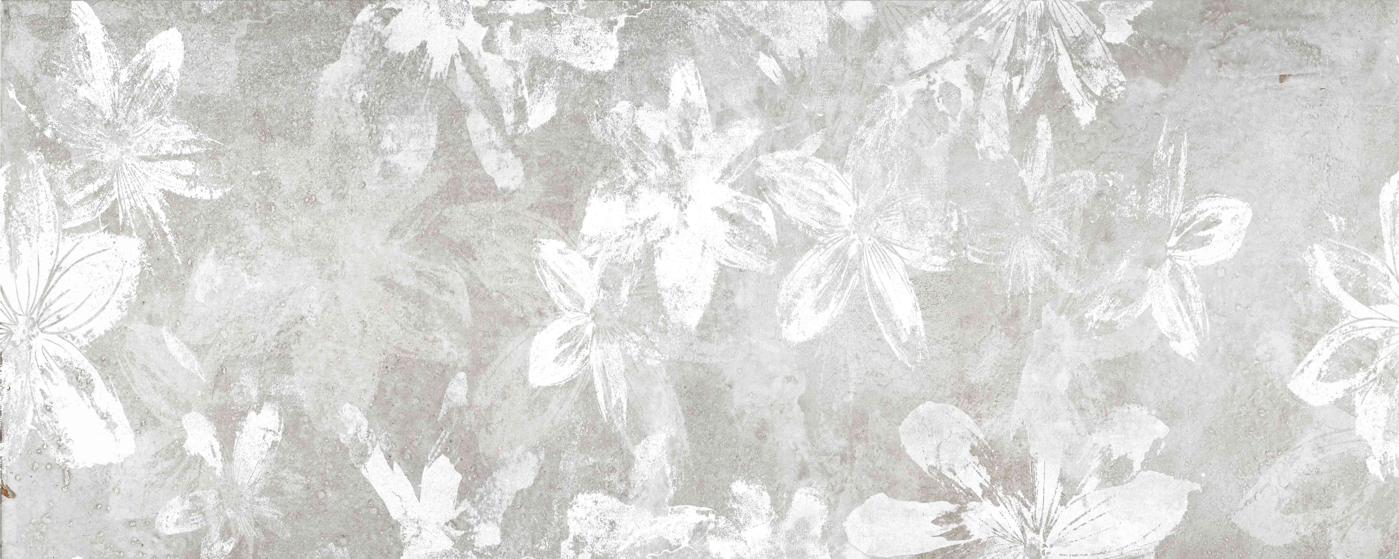 Wandverkleidung Wohnzimmer-Abstrakte weiße Blumen auf Beton