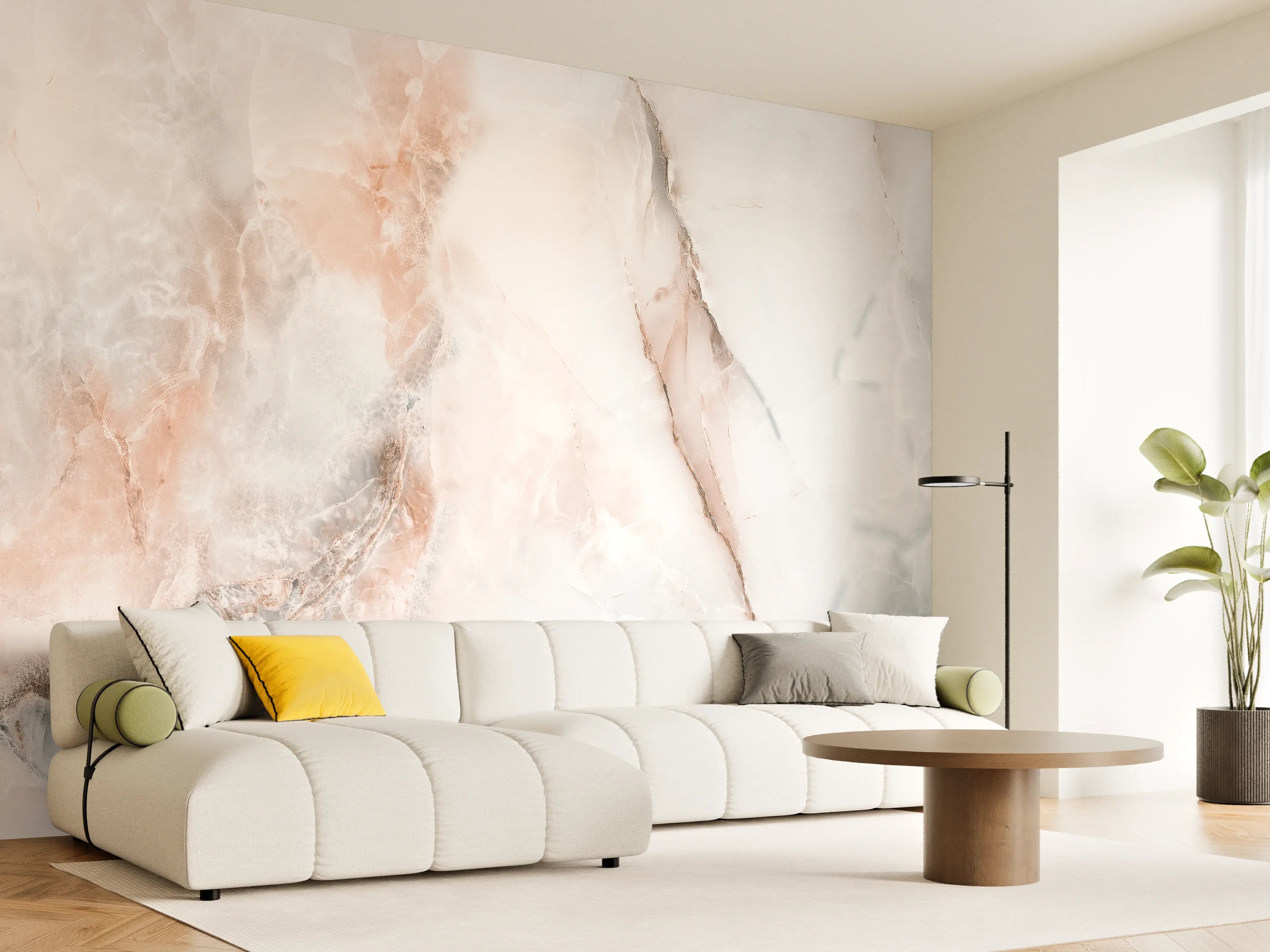 Wandverkleidung Wohnzimmer - Abstrakter Marmor mit Rot-Grauen Naturfarben