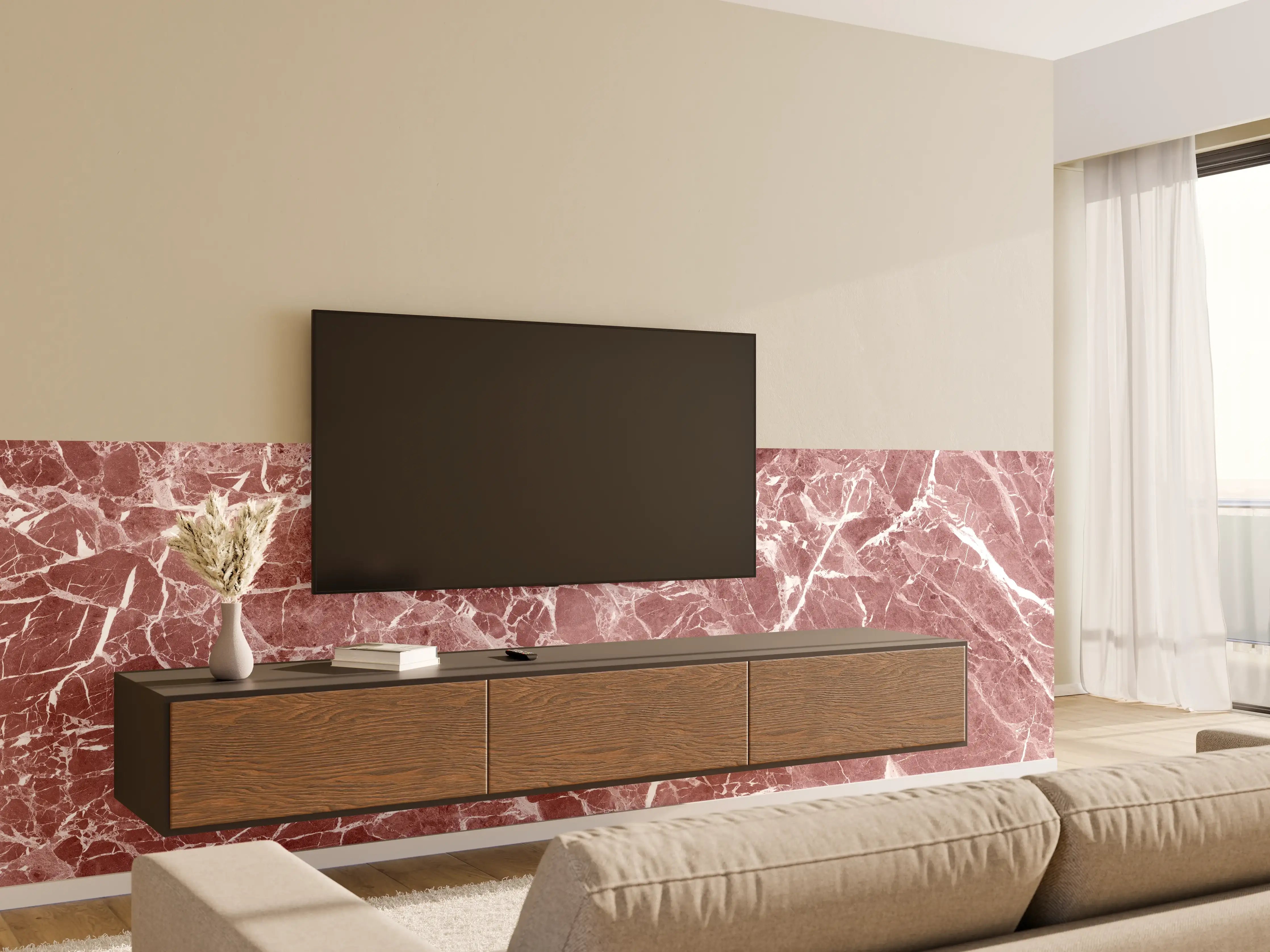 Wandverkleidung Wohnzimmer - Abstrakter roter Marmor Textur