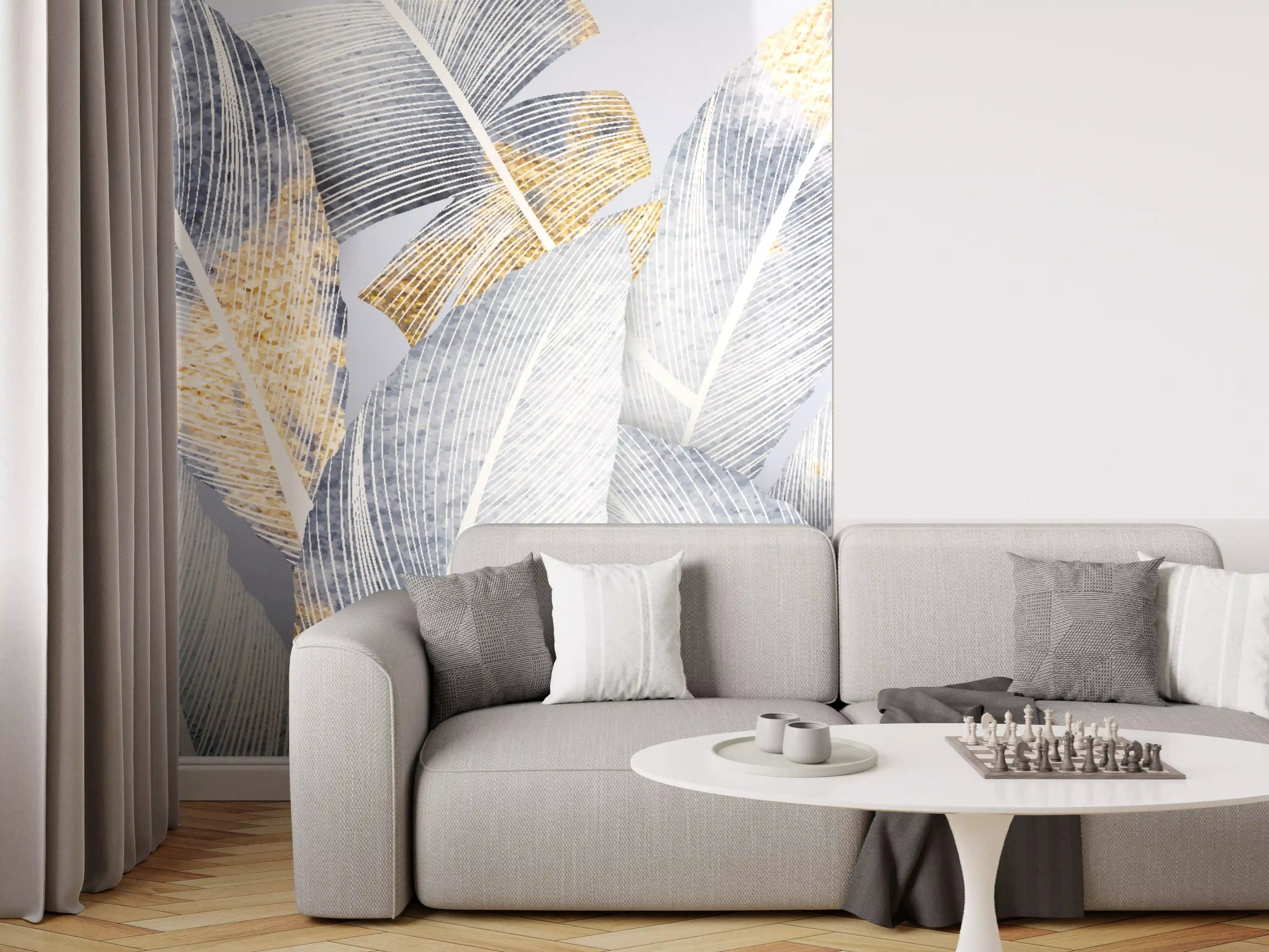 Wandverkleidung Wohnzimmer - Abstraktes Blattgold-Design