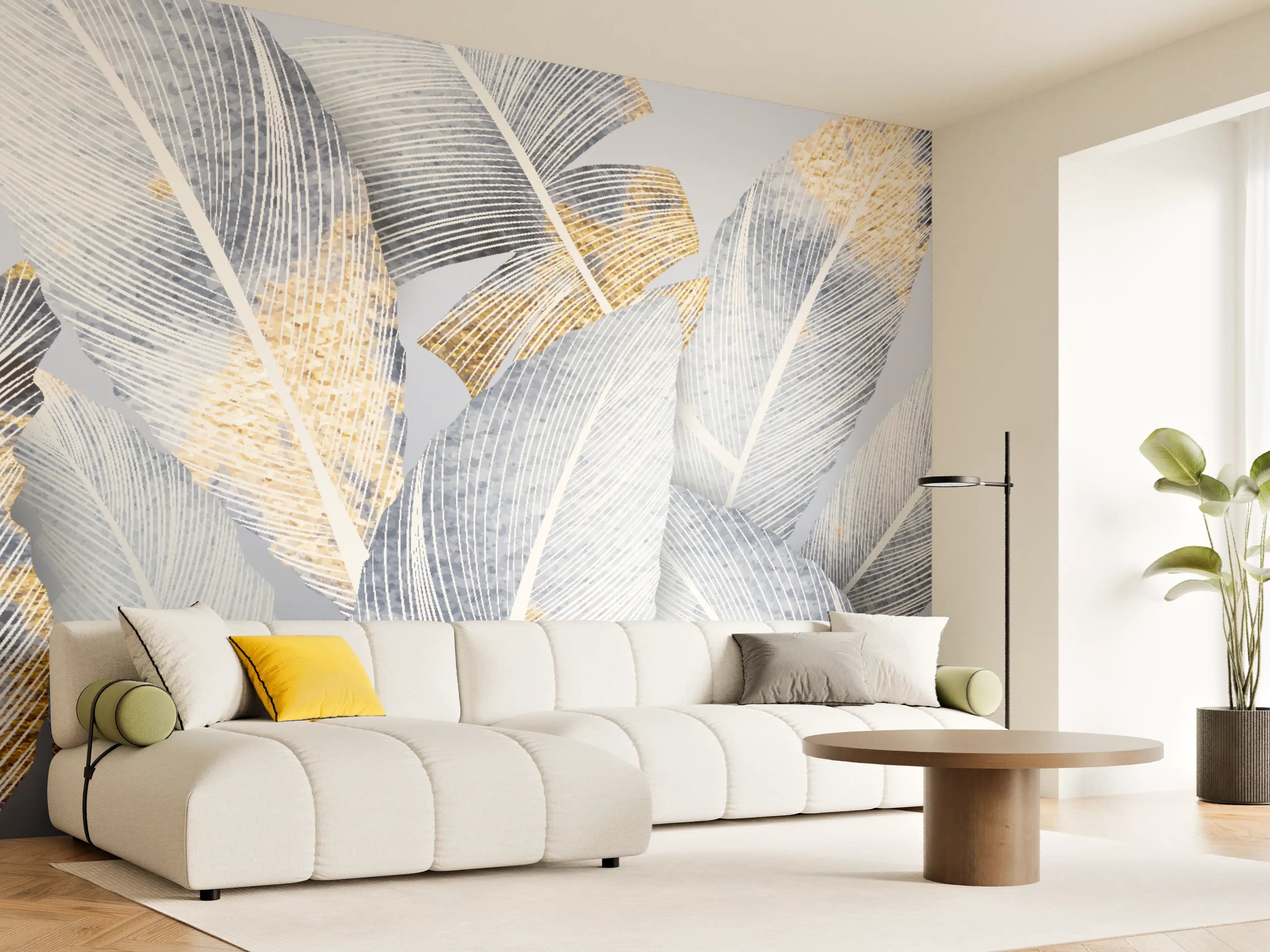 Wandverkleidung Wohnzimmer - Abstraktes Blattgold-Design