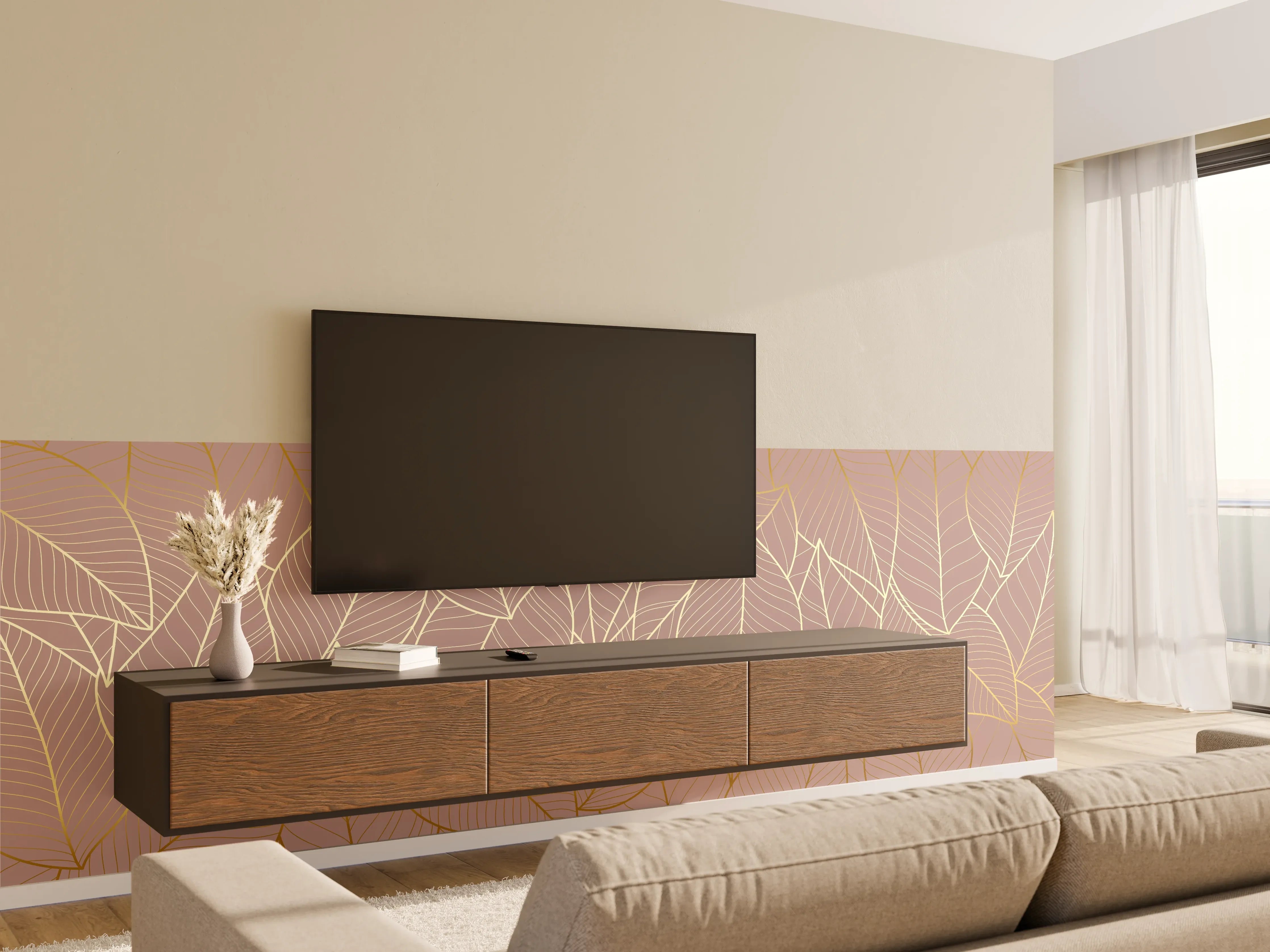 Wandverkleidung Wohnzimmer - Abstraktes Blattgold-Muster