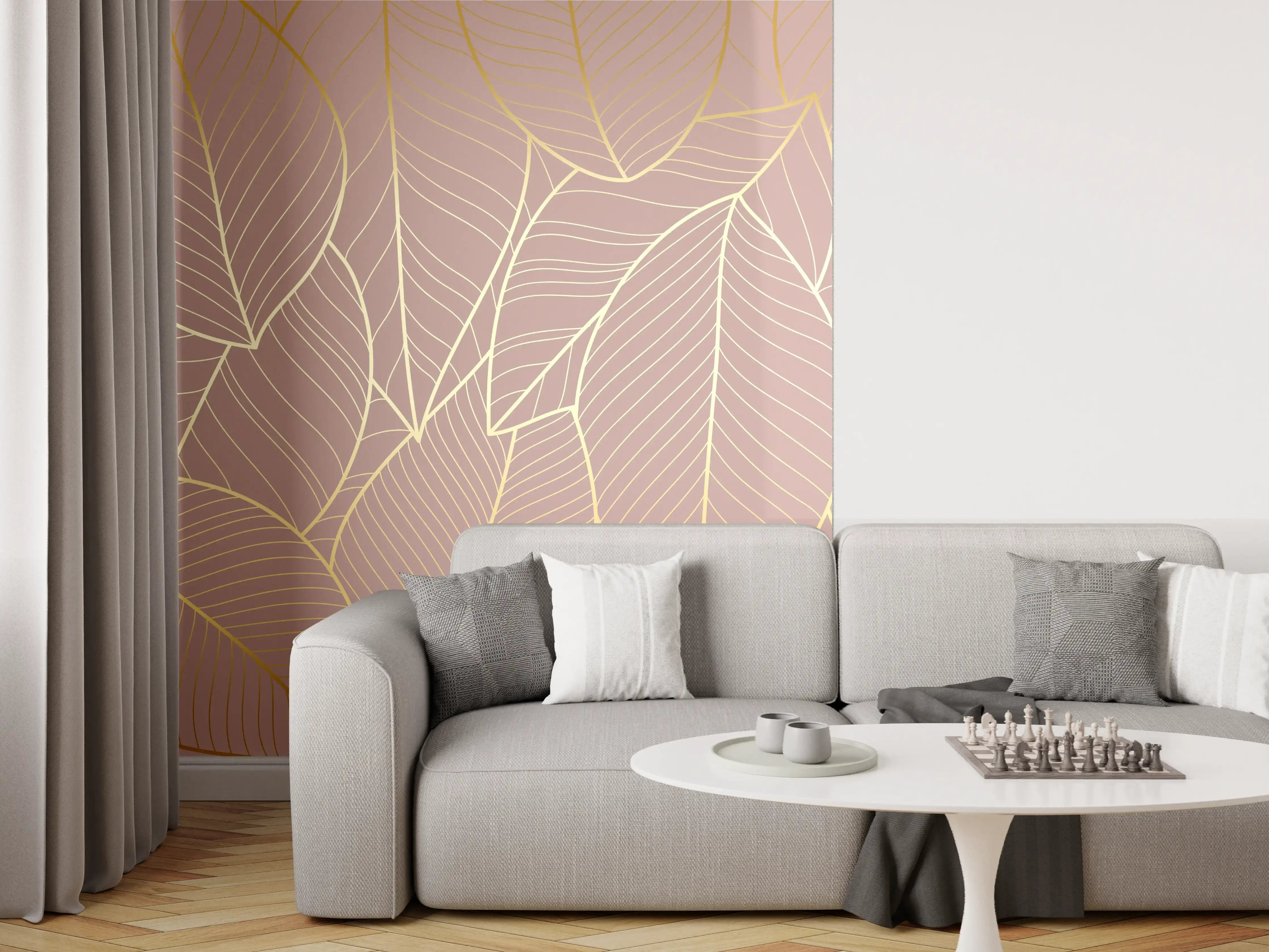 Wandverkleidung Wohnzimmer - Abstraktes Blattgold-Muster