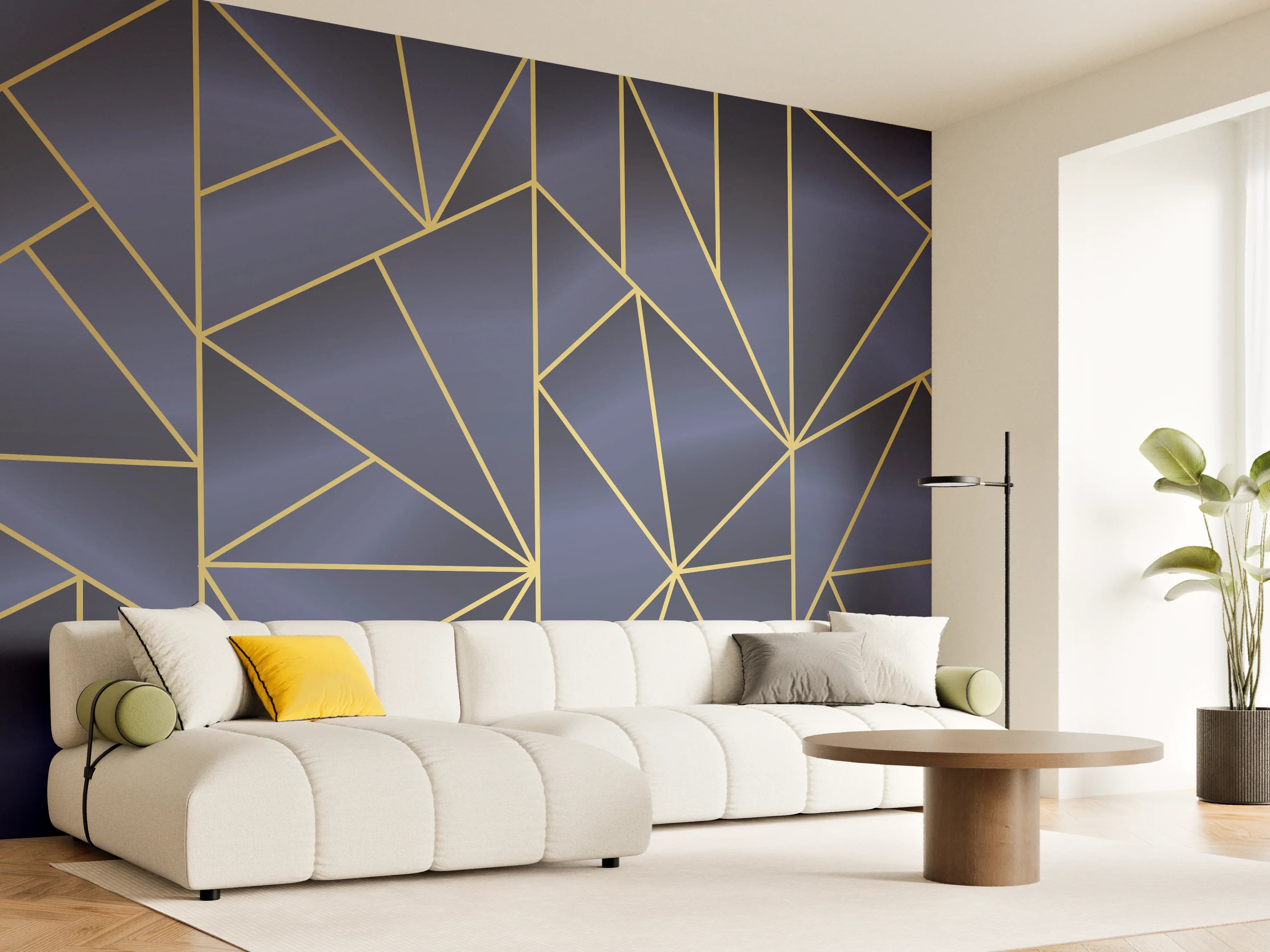 Wandverkleidung Wohnzimmer - Abstraktes Blau-Gold Muster