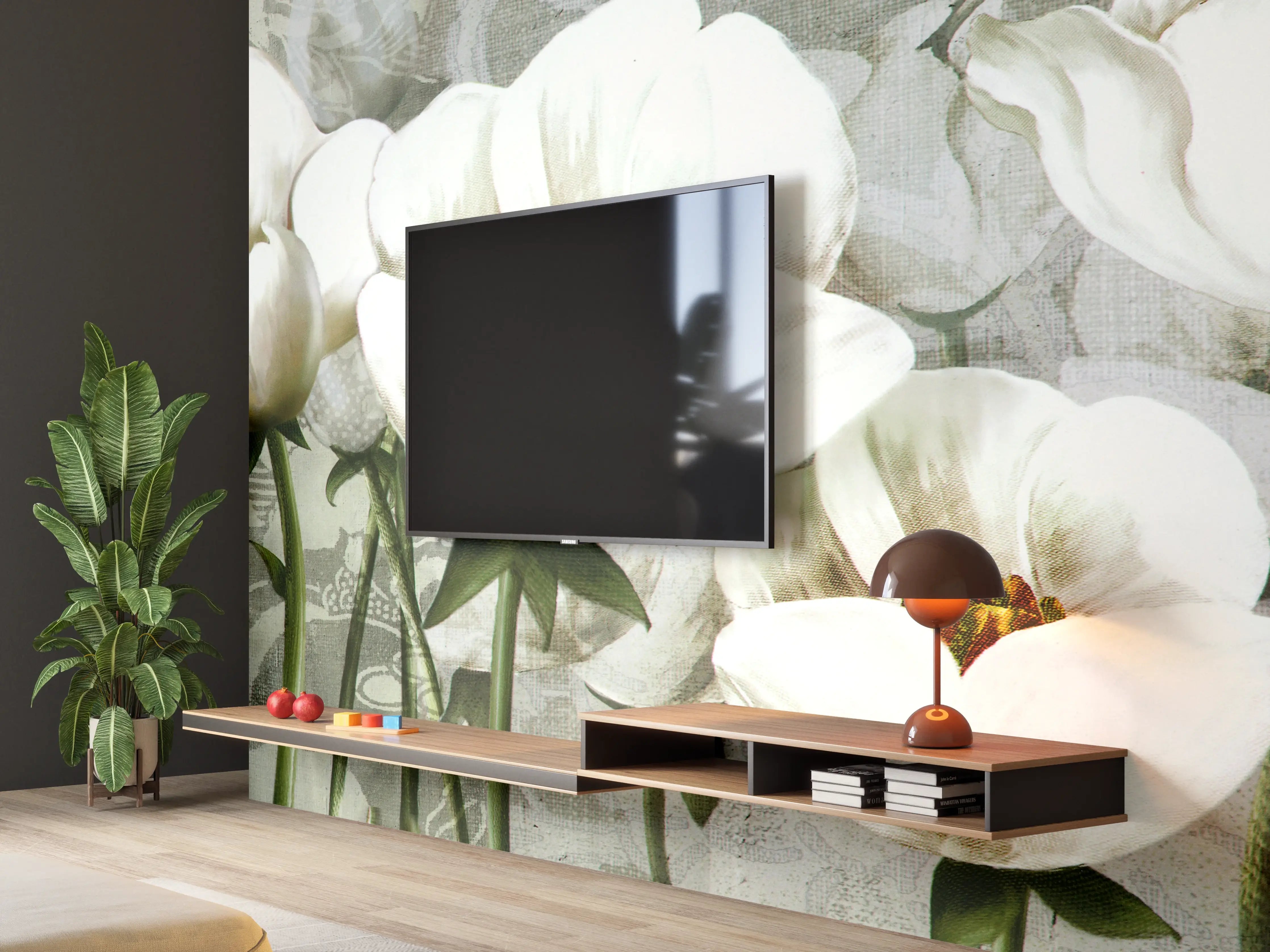 Wandverkleidung Wohnzimmer - Abstraktes Blumen Tapetendesign