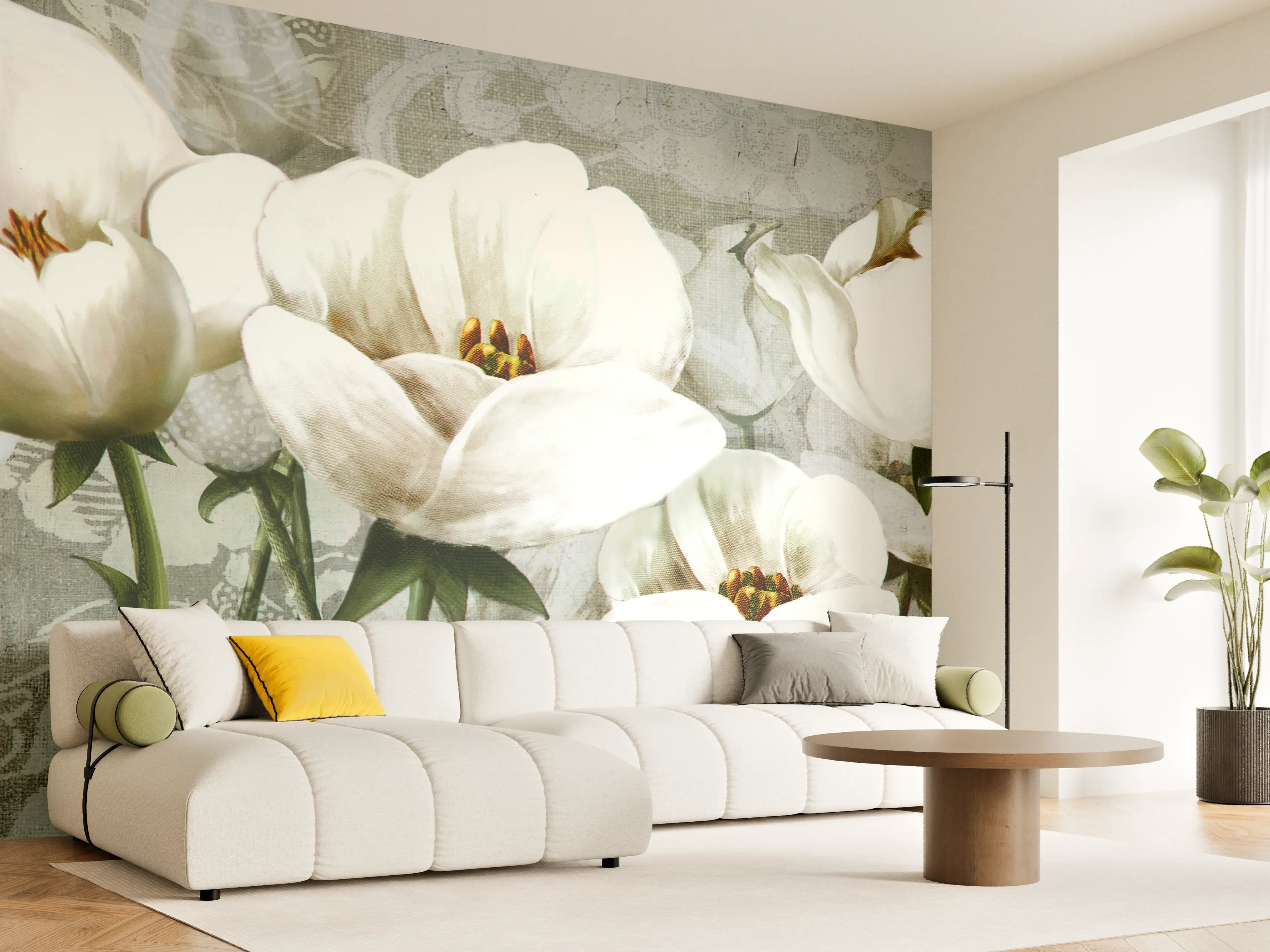 Wandverkleidung Wohnzimmer - Abstraktes Blumen Tapetendesign