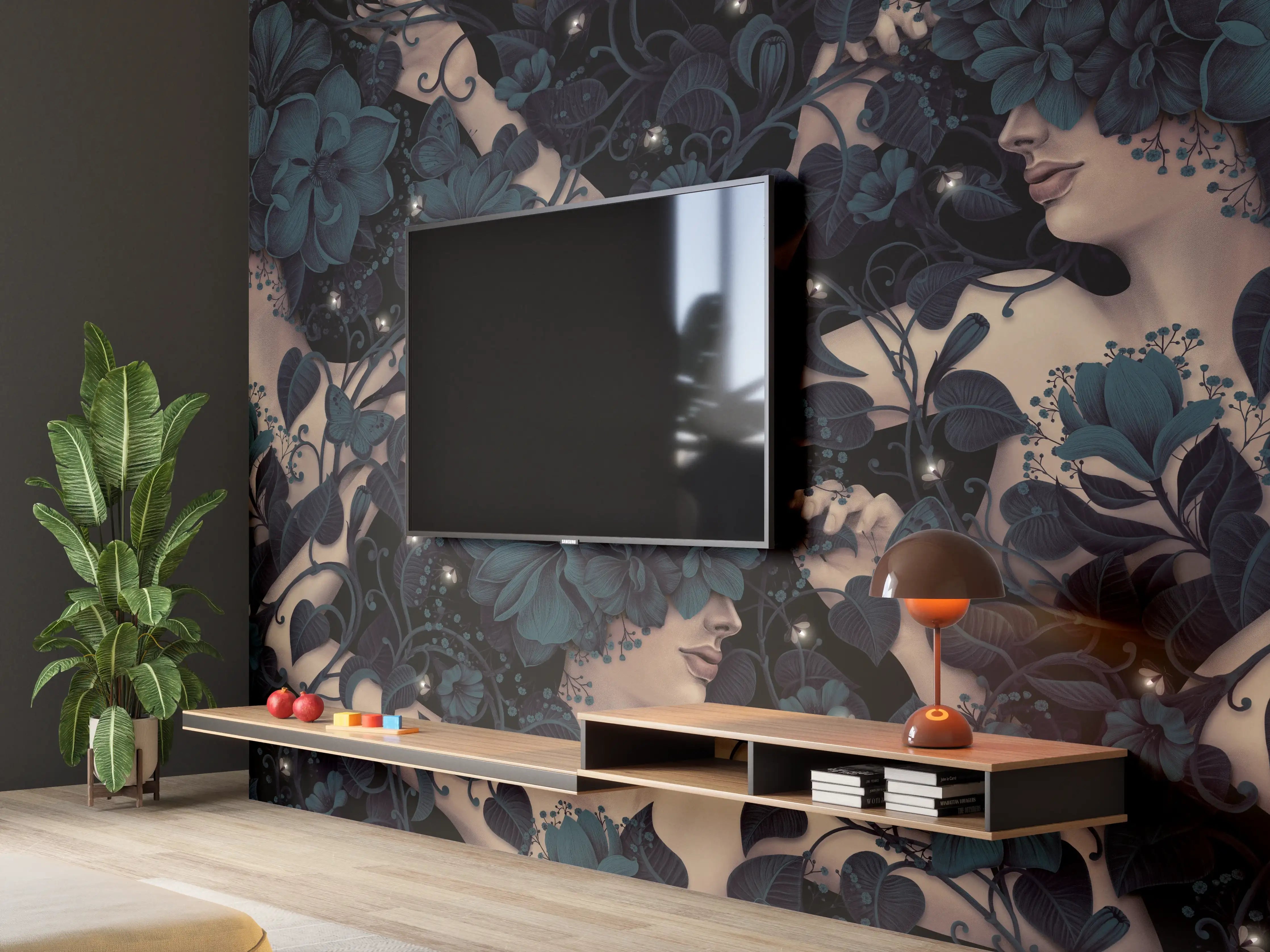 Wandverkleidung Wohnzimmer - Abstraktes Blumen, Frauen Muster