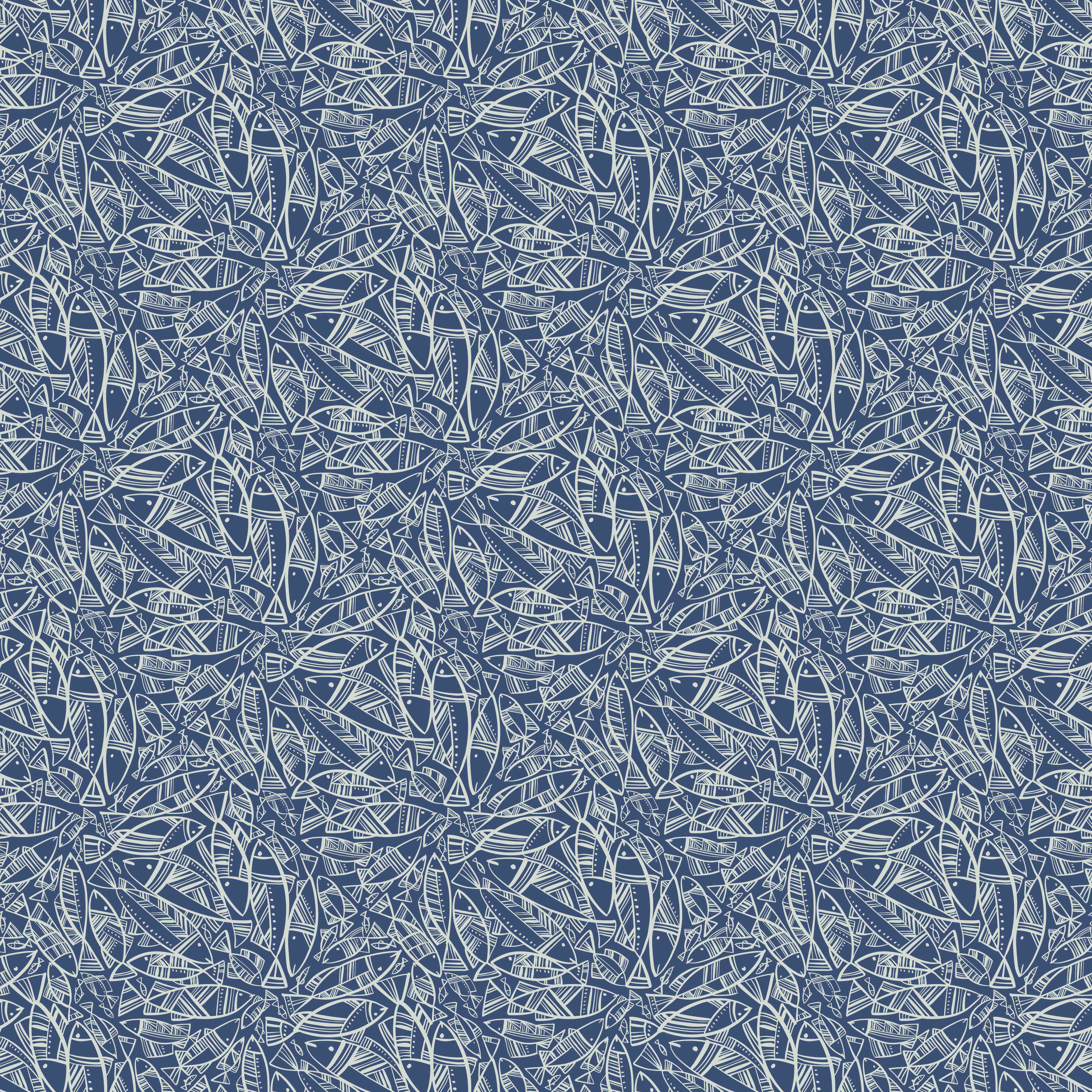 Wandverkleidung Wohnzimmer-Abstraktes Fischmuster Blau