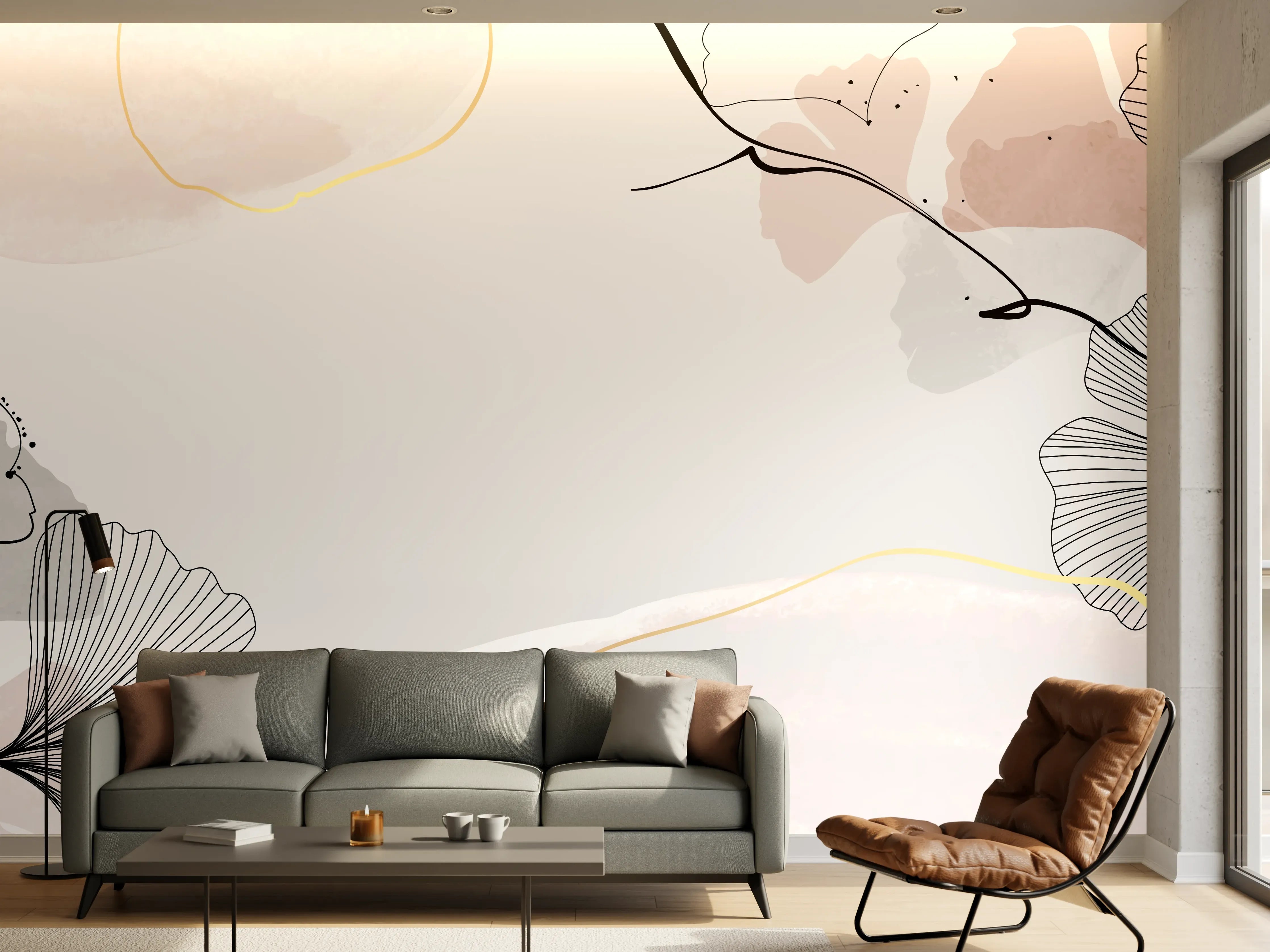 Wandverkleidung Wohnzimmer - Abstraktes Ginkgo-Blatt Design